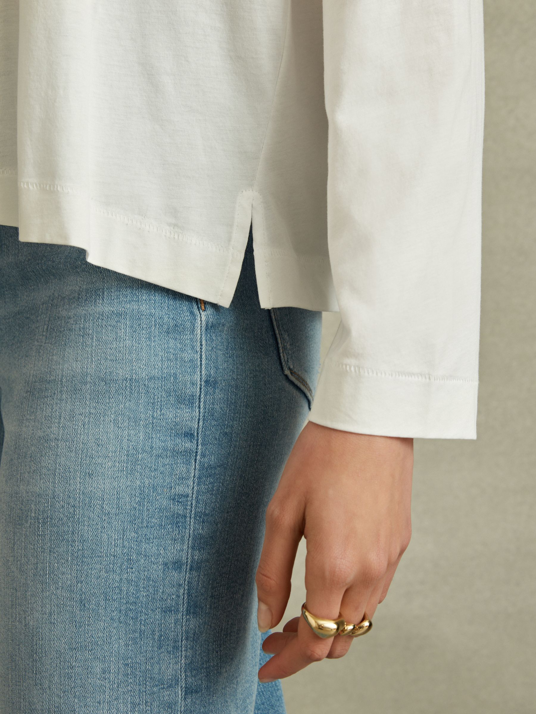 Cotton Henley Top in White - Image 5 of 6