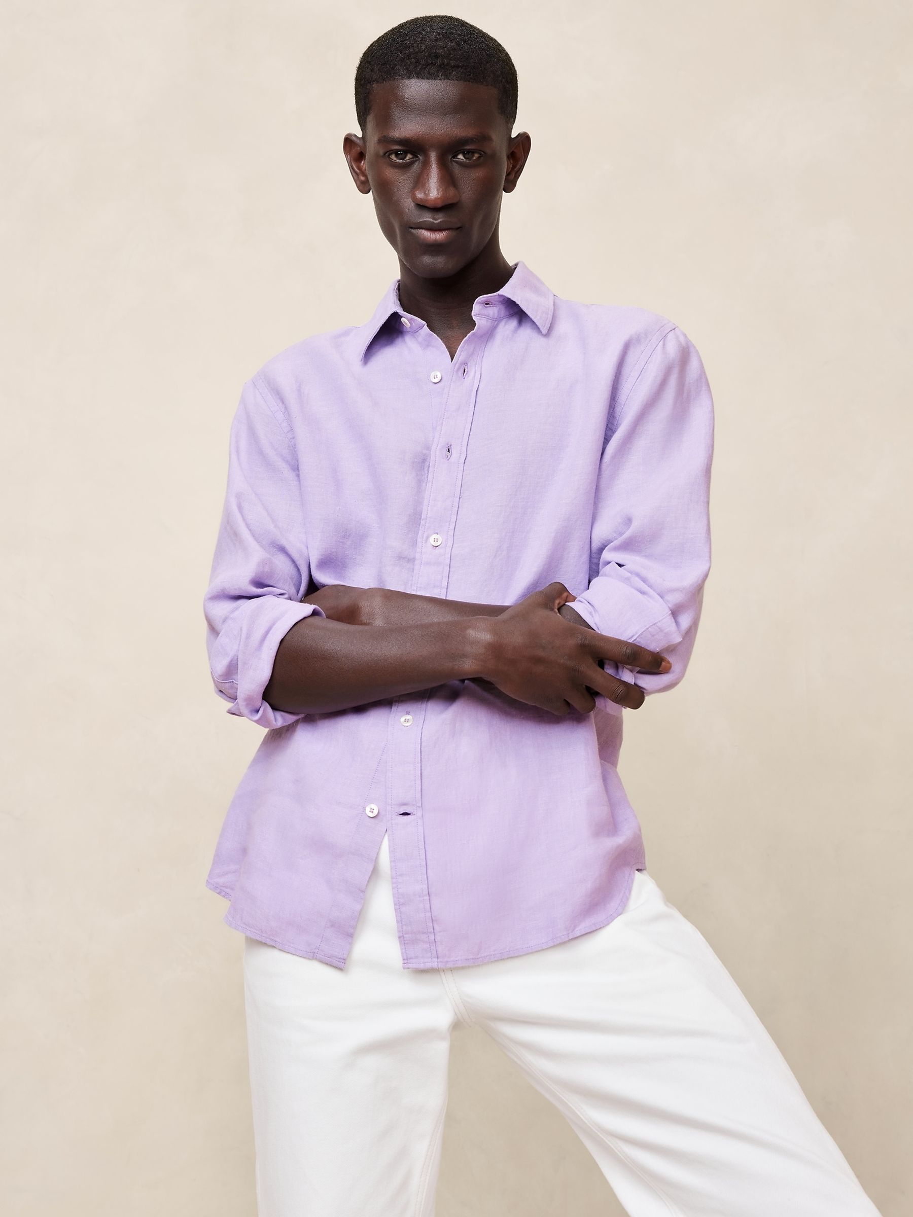 Banana Republic Purple Standard Castello Linen Shirt - Image 1 of 1