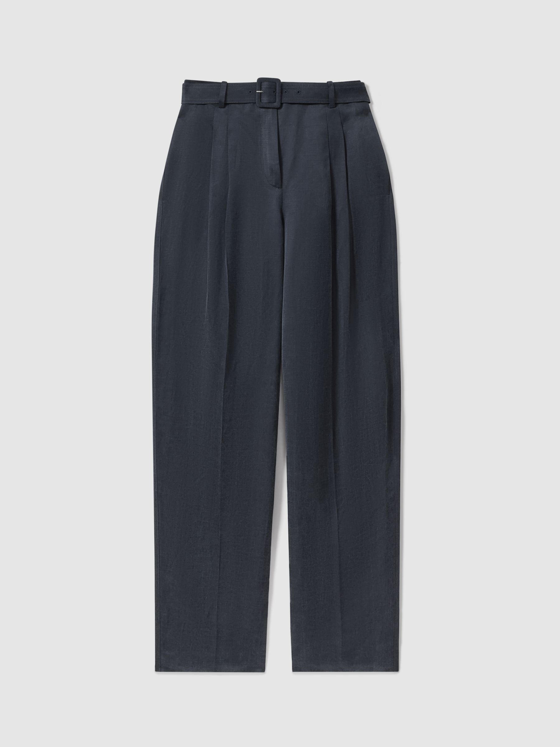 Atelier Cupro Belted Suit Trousers in Navy - Image 2 of 5