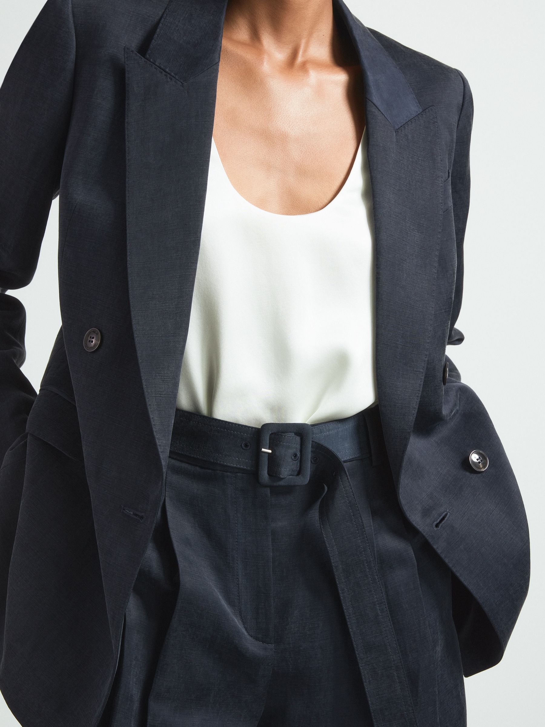 Atelier Cupro Belted Suit Trousers in Navy - Image 3 of 5