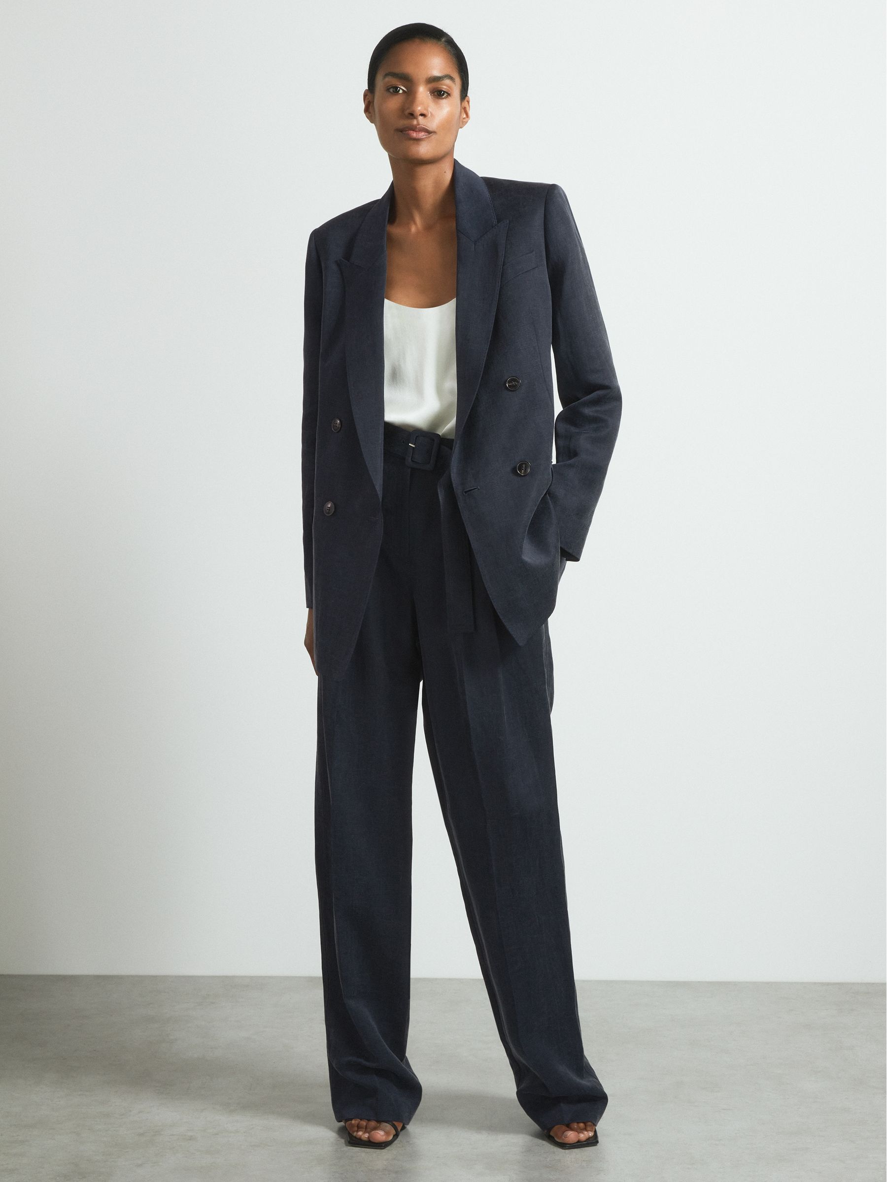 Atelier Cupro Belted Suit Trousers in Navy - Image 4 of 5