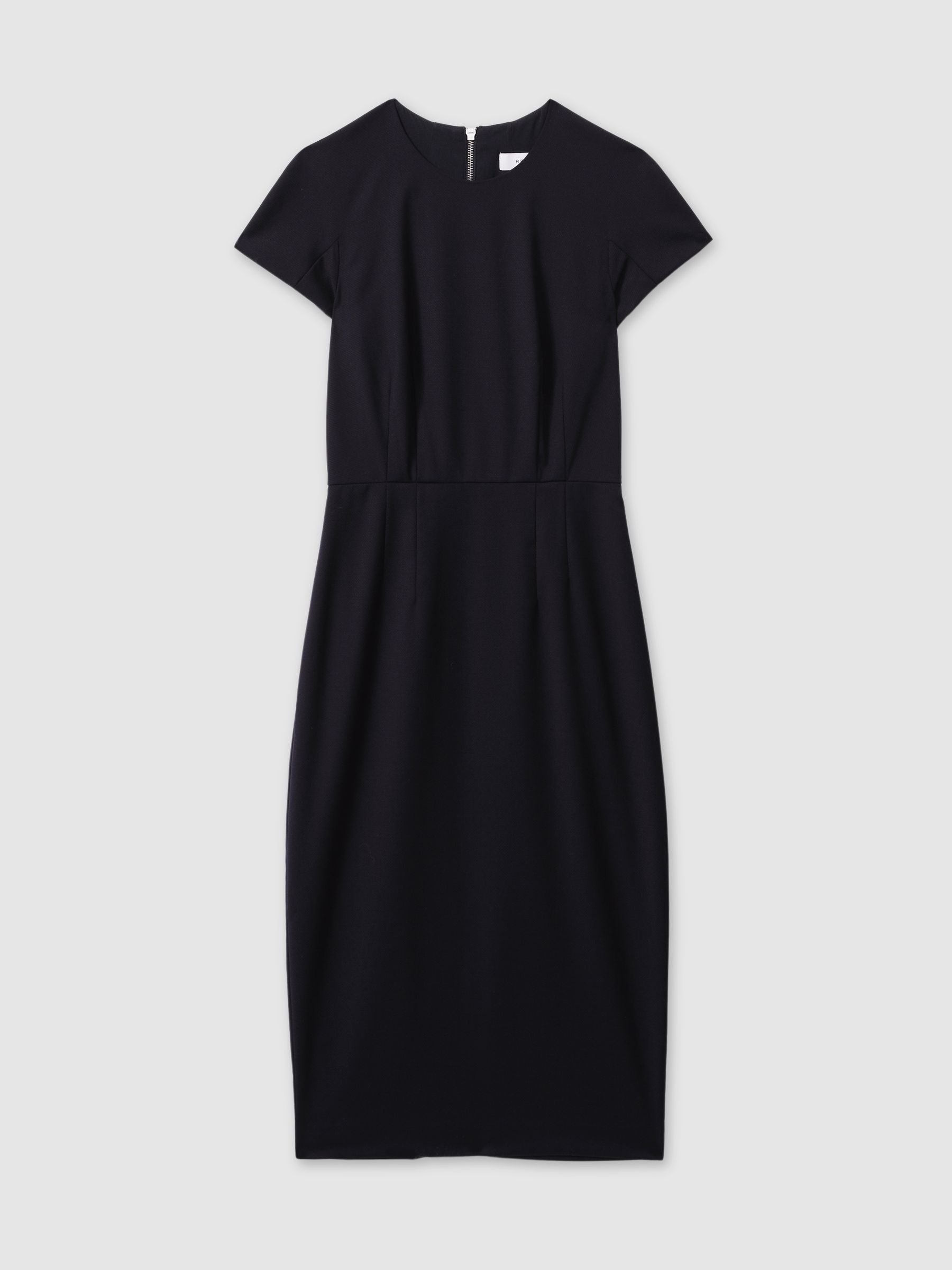 Textured Cap Sleeve Midi Dress in Navy - Image 2 of 5