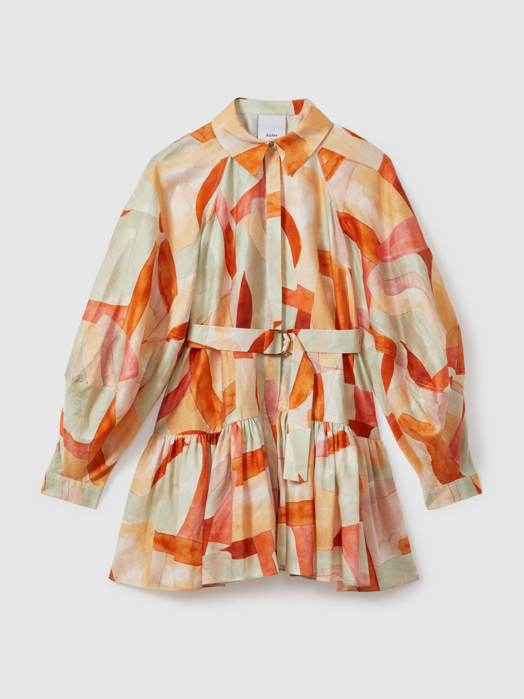 Acler Geometric Print Balloon Sleeve Mini Dress in Orange Multi - Image 2 of 5 Acler Geometric Print Balloon Sleeve Mini Dress in Orange Multi - Image 2 of 5