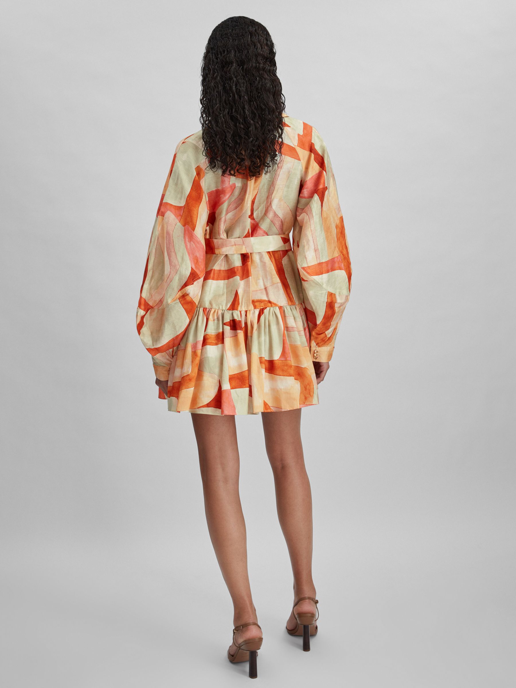 Acler Geometric Print Balloon Sleeve Mini Dress in Orange Multi - Image 4 of 5