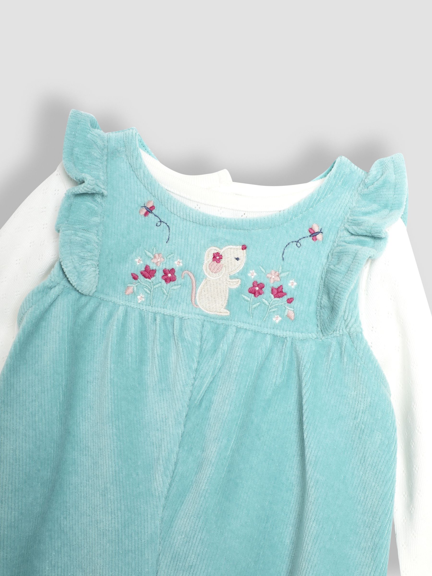 Duck Egg Mouse Appliqué Velour Dungarees and Top Set - Image 7 of 7