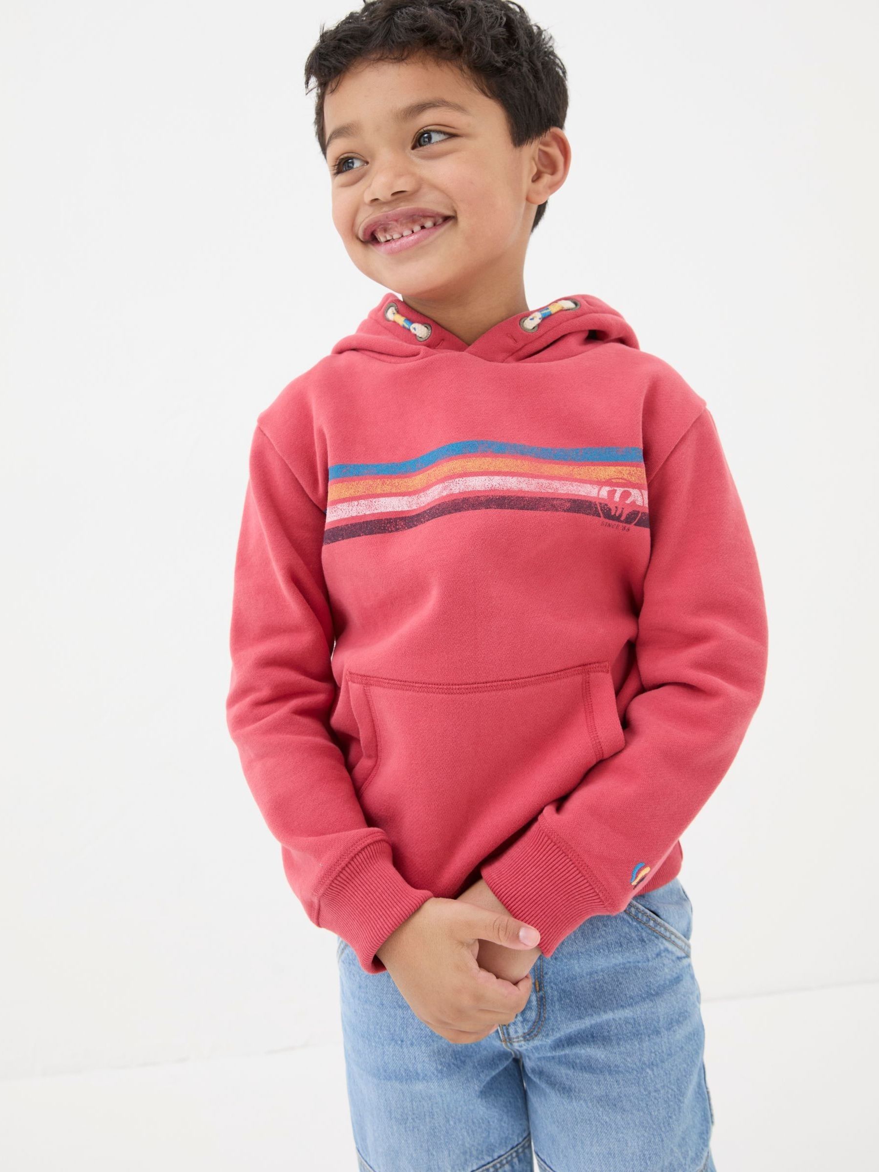 Red Chest Stripe Popover Hoodie - Image 1 of 4 Red Chest Stripe Popover Hoodie - Image 1 of 4