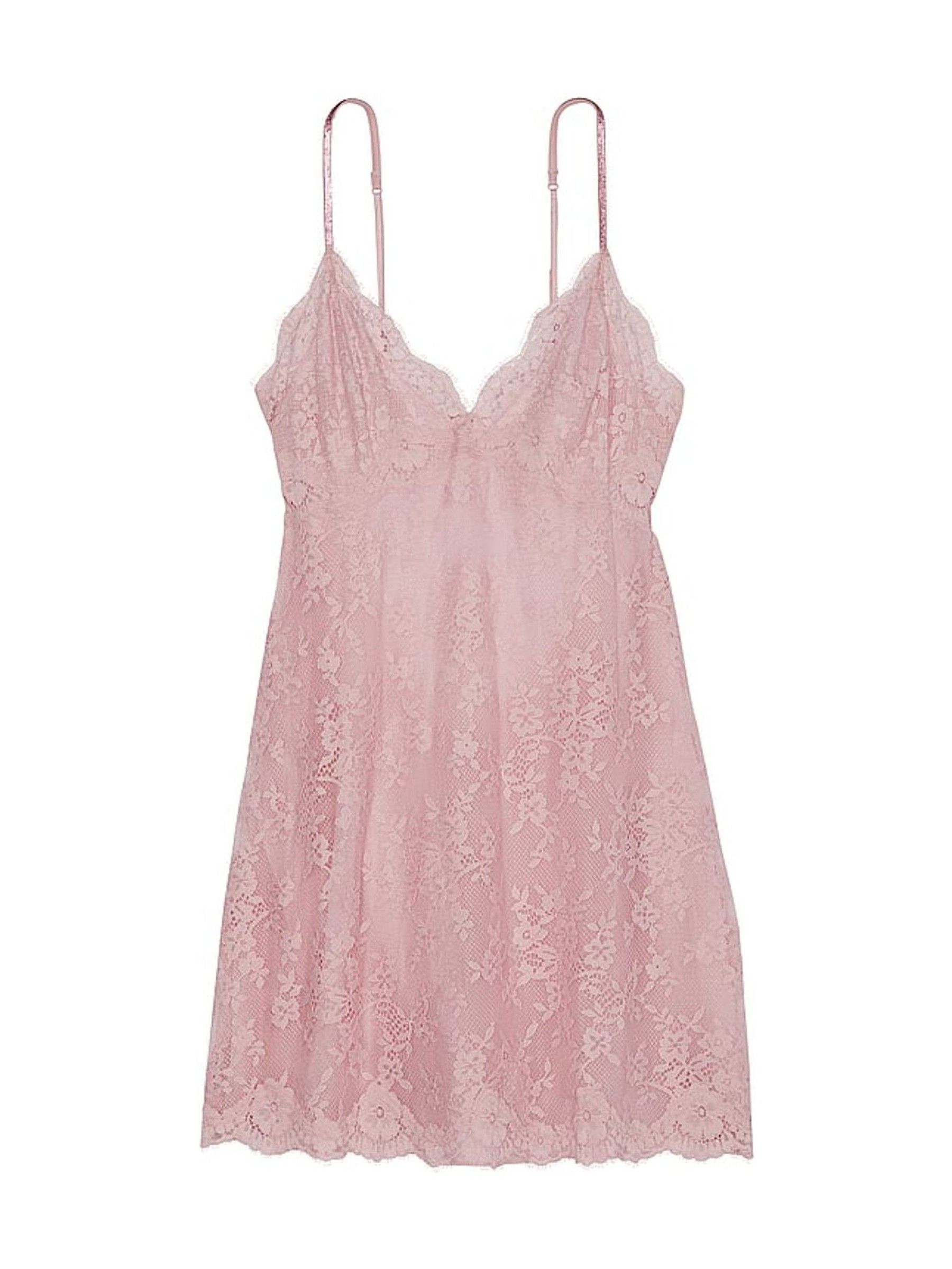 Chalk Rose Pink Twinkle Shine Strap Lace Slip Dress - Image 3 of 3