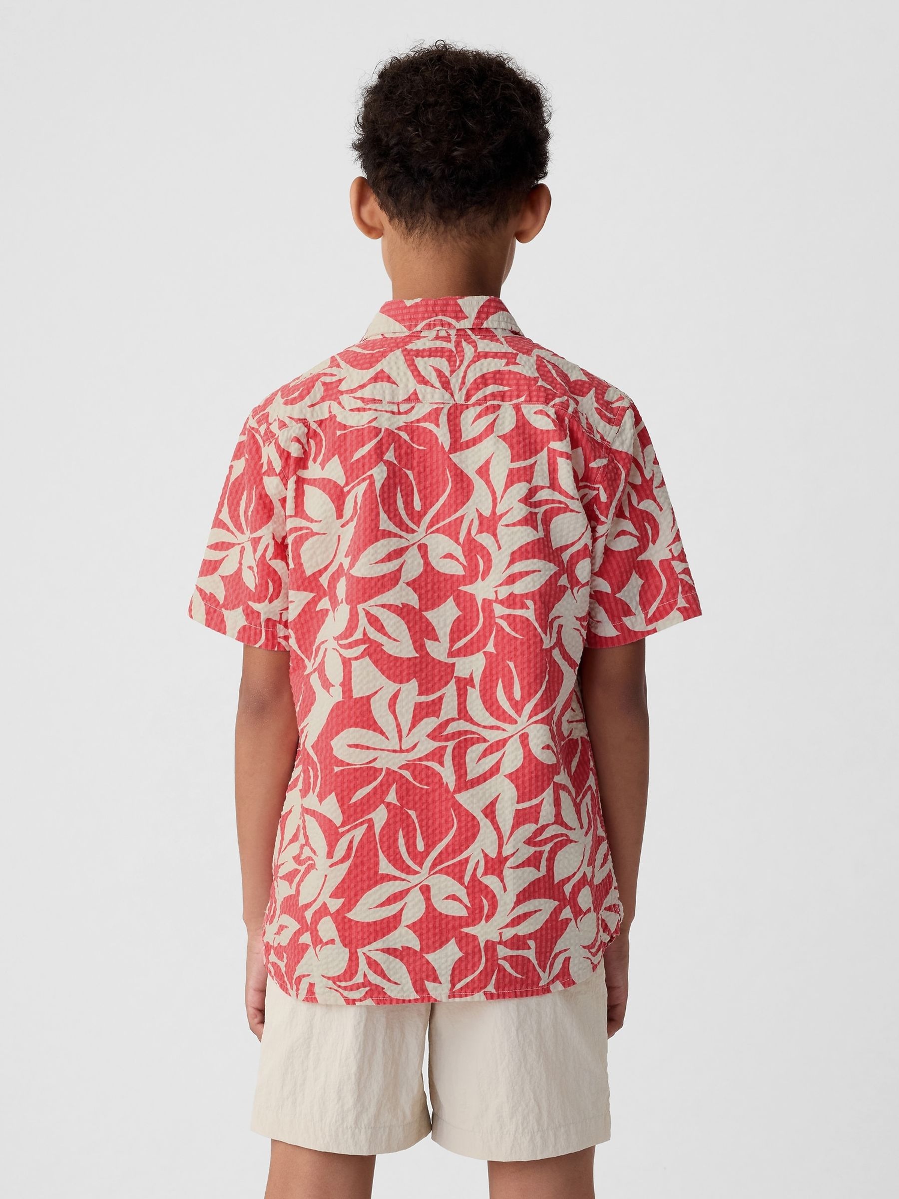 Red Cotton Floral Short Sleeve Shirt (4-13yrs) - Image 2 of 5