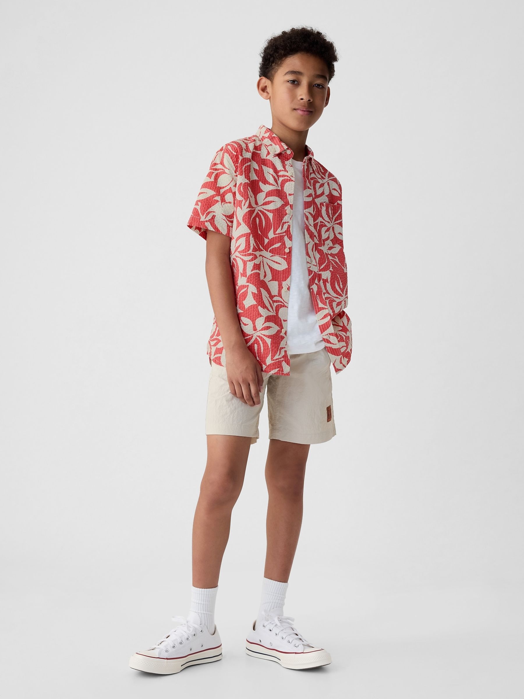 Red Cotton Floral Short Sleeve Shirt (4-13yrs) - Image 3 of 5