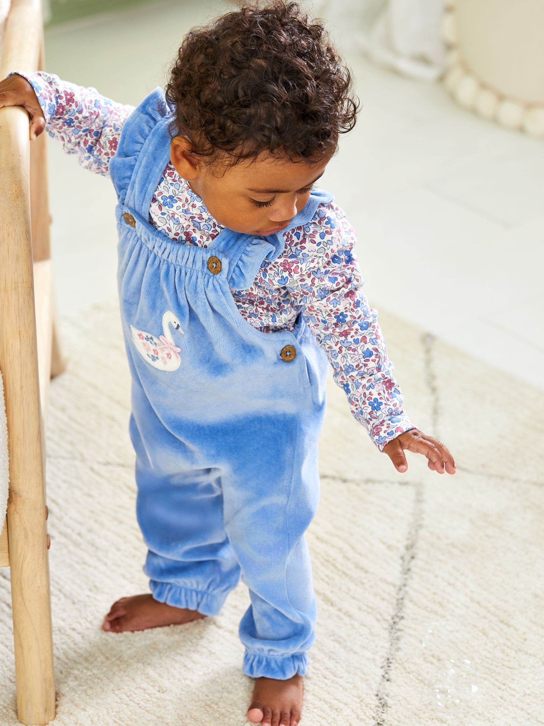 Blue Swan Appliqué Velour Dungarees and Top Set - Image 1 of 8