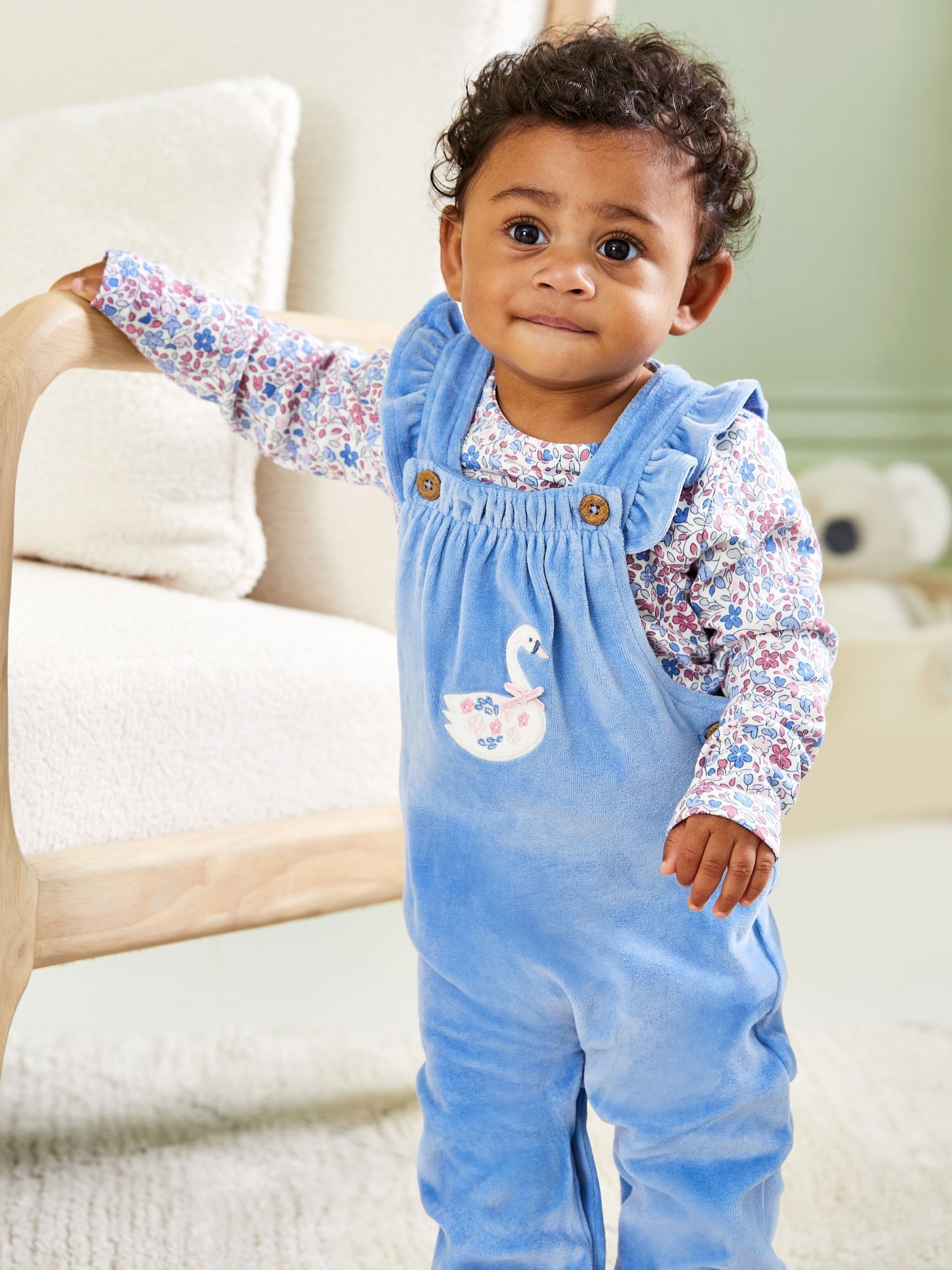 Blue Swan Appliqué Velour Dungarees and Top Set - Image 2 of 8