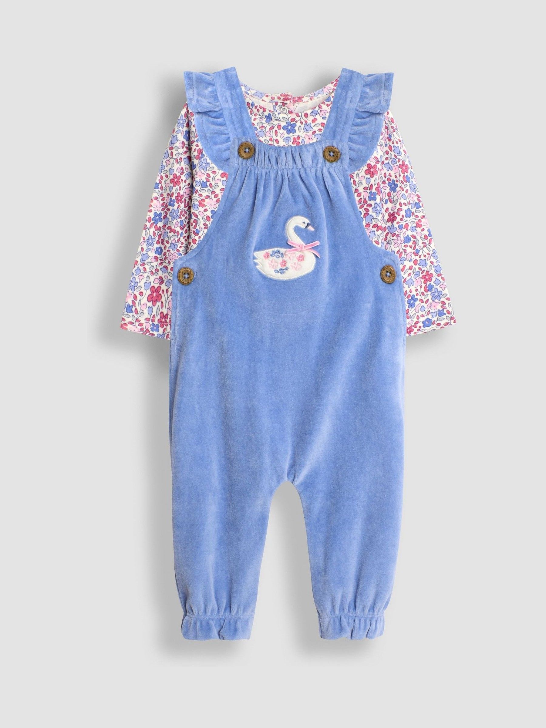 Blue Swan Appliqué Velour Dungarees and Top Set - Image 3 of 8
