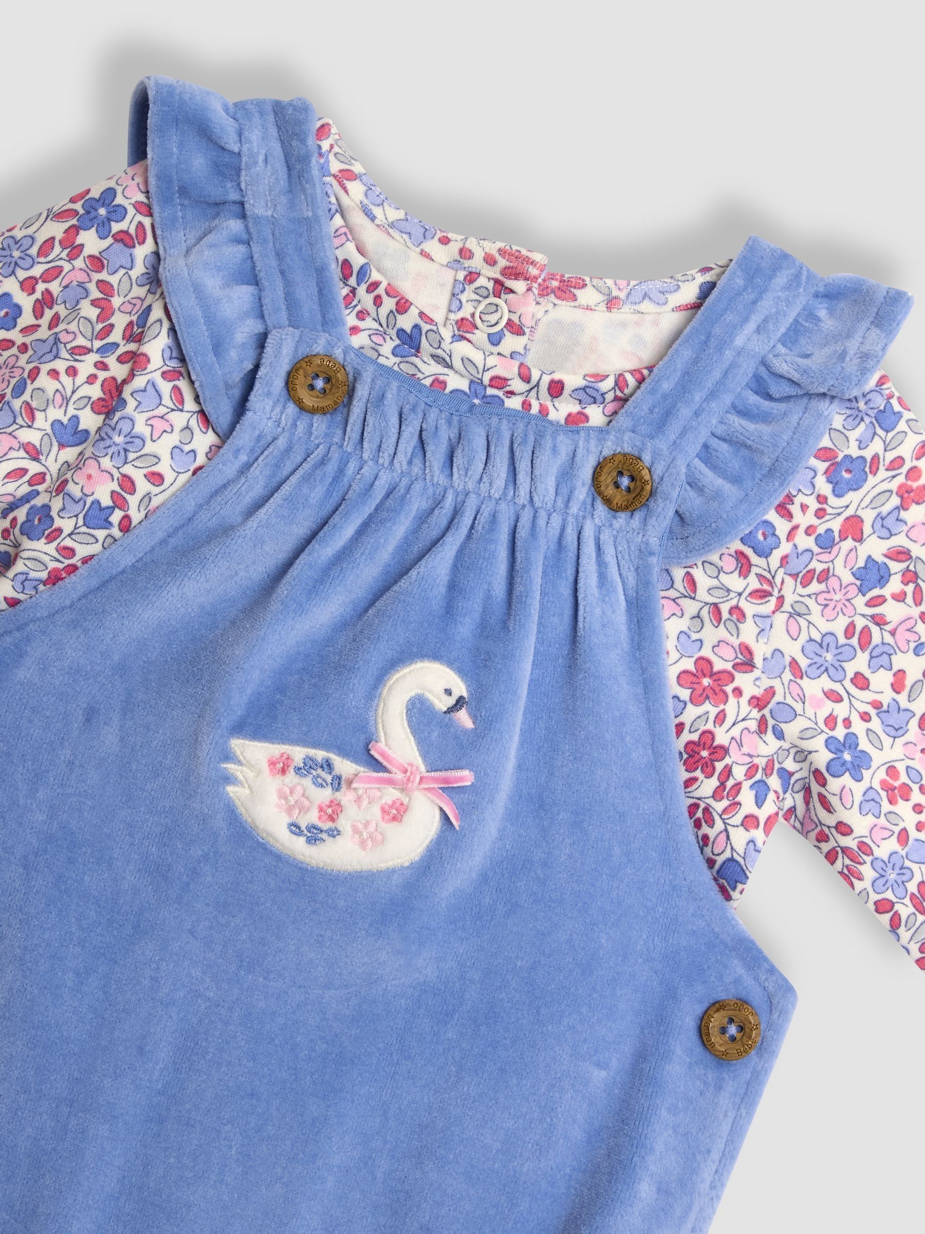 Blue Swan Appliqué Velour Dungarees and Top Set - Image 8 of 8