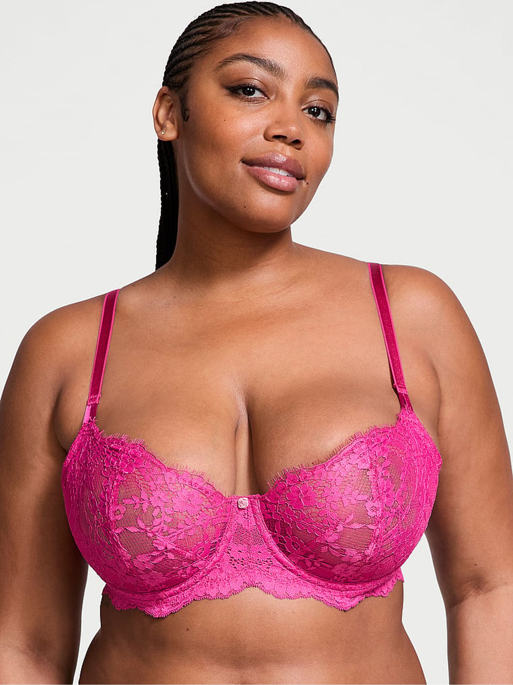 Luscious Rose Pink Lace Unlined Balcony Bra - Image 1 of 3