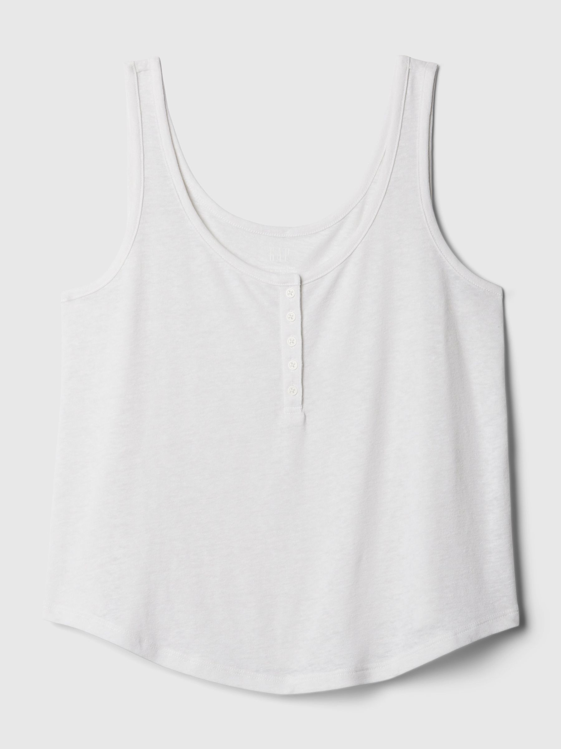 White Linen Blend Sleeveless Henley Vest Top - Image 4 of 4