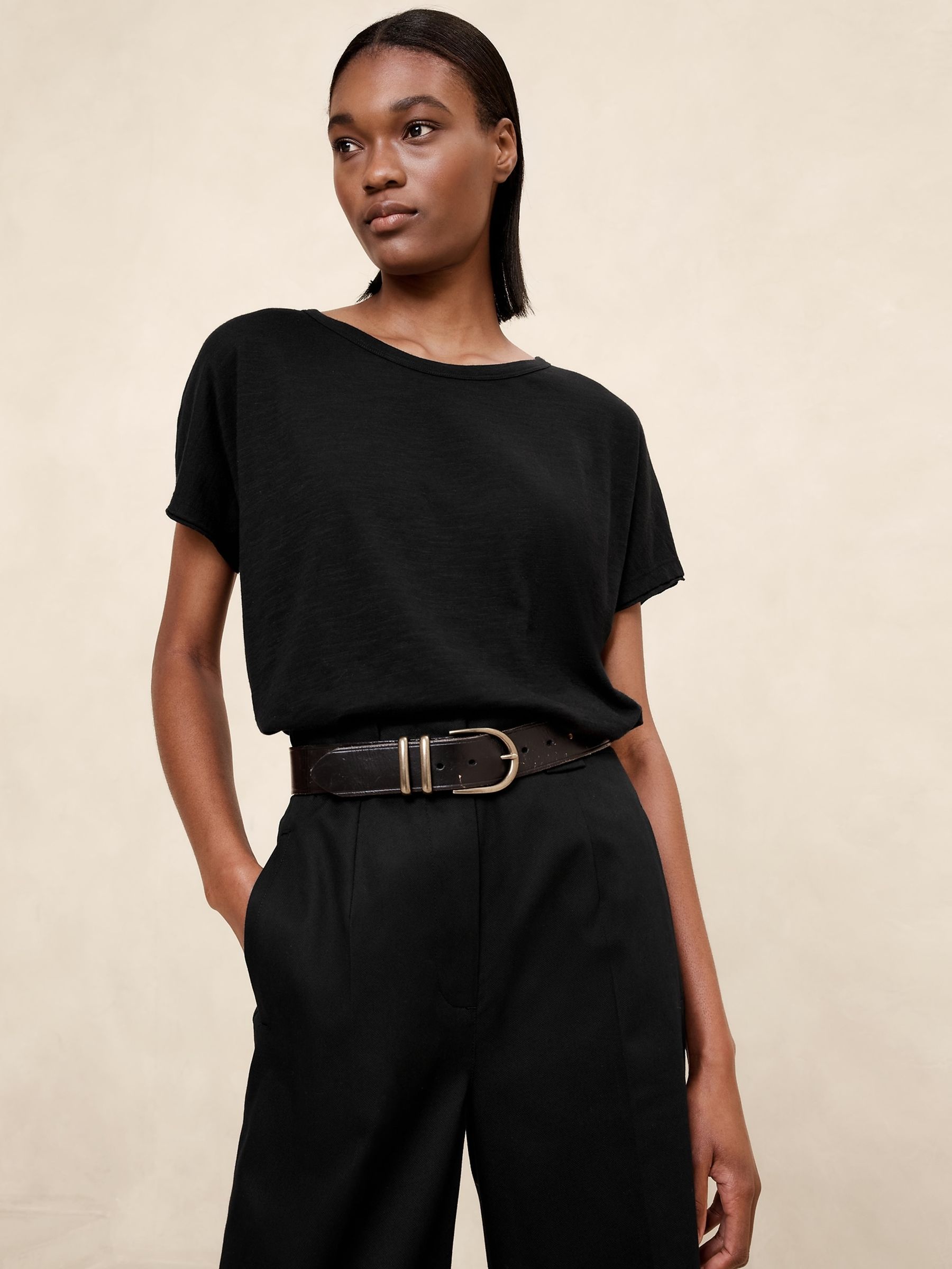 Banana Republic Black Slub Crew Neck T-Shirt - Image 1 of 1