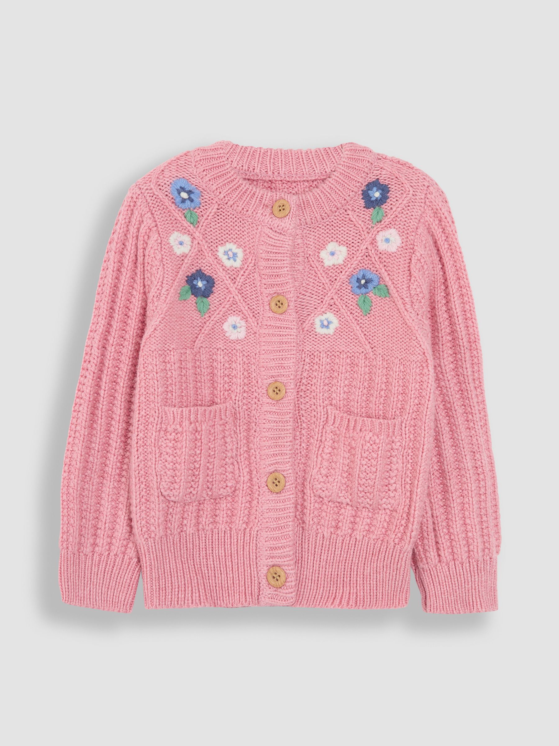 Rose Pink Embroidered Cosy Cable Cardigan - Image 1 of 3