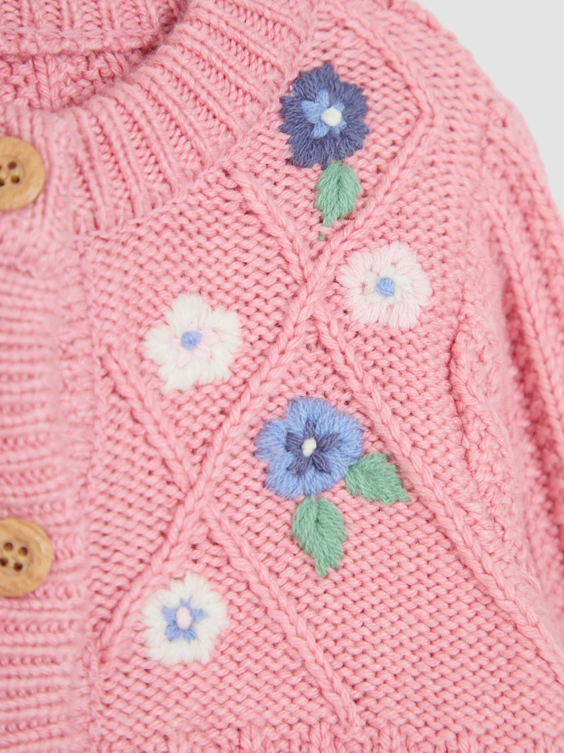Rose Pink Embroidered Cosy Cable Cardigan - Image 3 of 3
