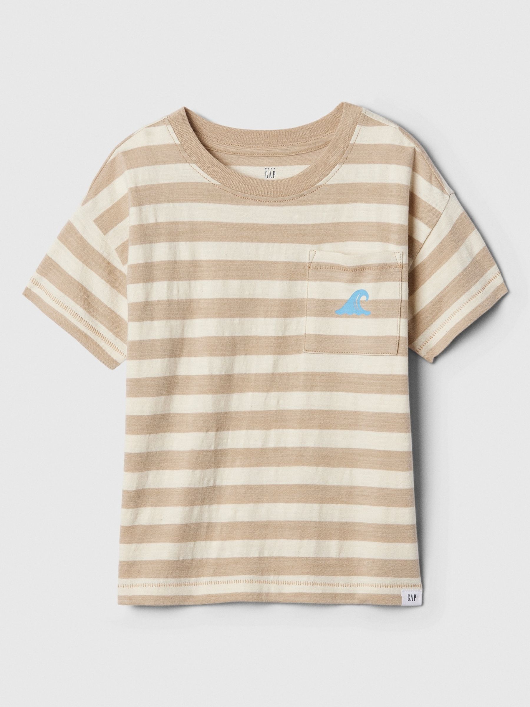 Beige Stripe Cotton Graphic Pocket Short Sleeve Crew Neck Baby T-Shirt (Newborn-5yrs) - Image 1 of 1