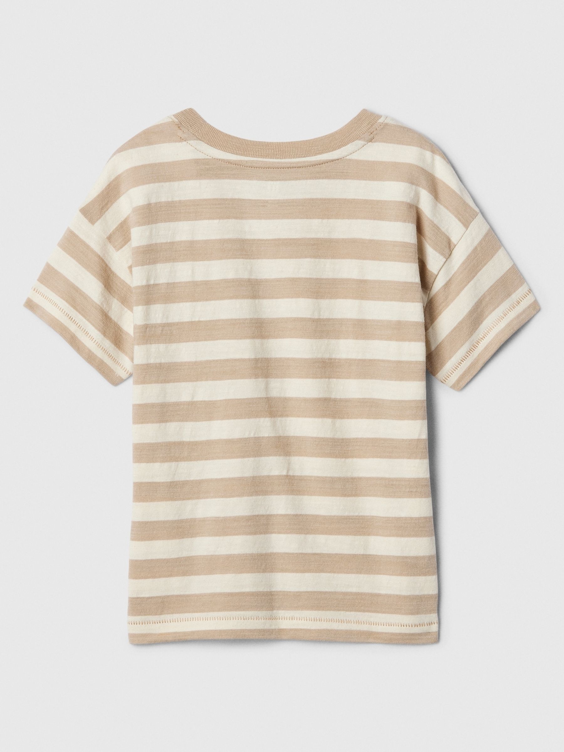 Beige Stripe Cotton Graphic Pocket Short Sleeve Crew Neck Baby T-Shirt (Newborn-5yrs) - Image 2 of 2