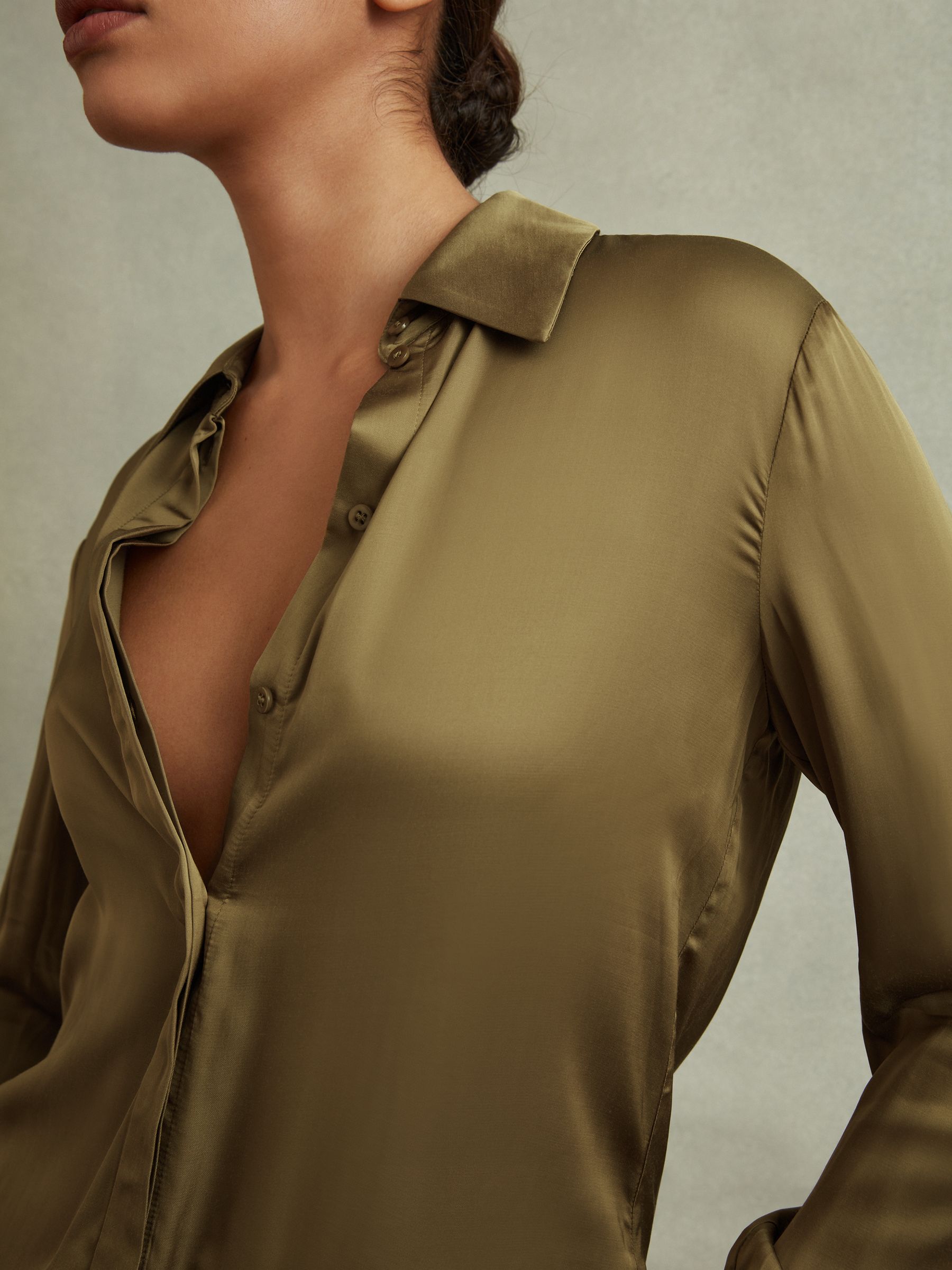 Fitted Layered Cuff Shirt in Khaki - Image 1 of 5