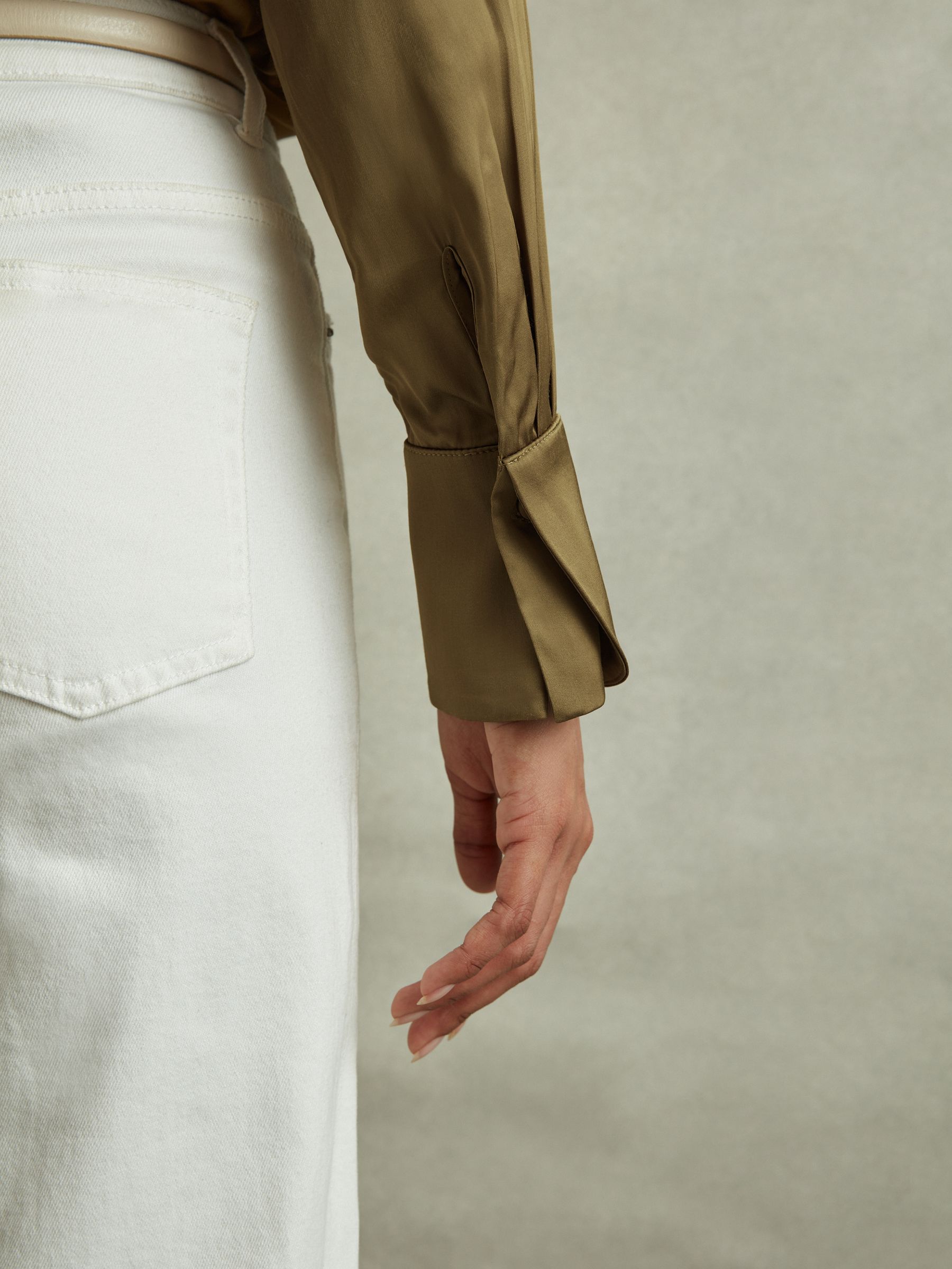 Fitted Layered Cuff Shirt in Khaki - Image 3 of 5