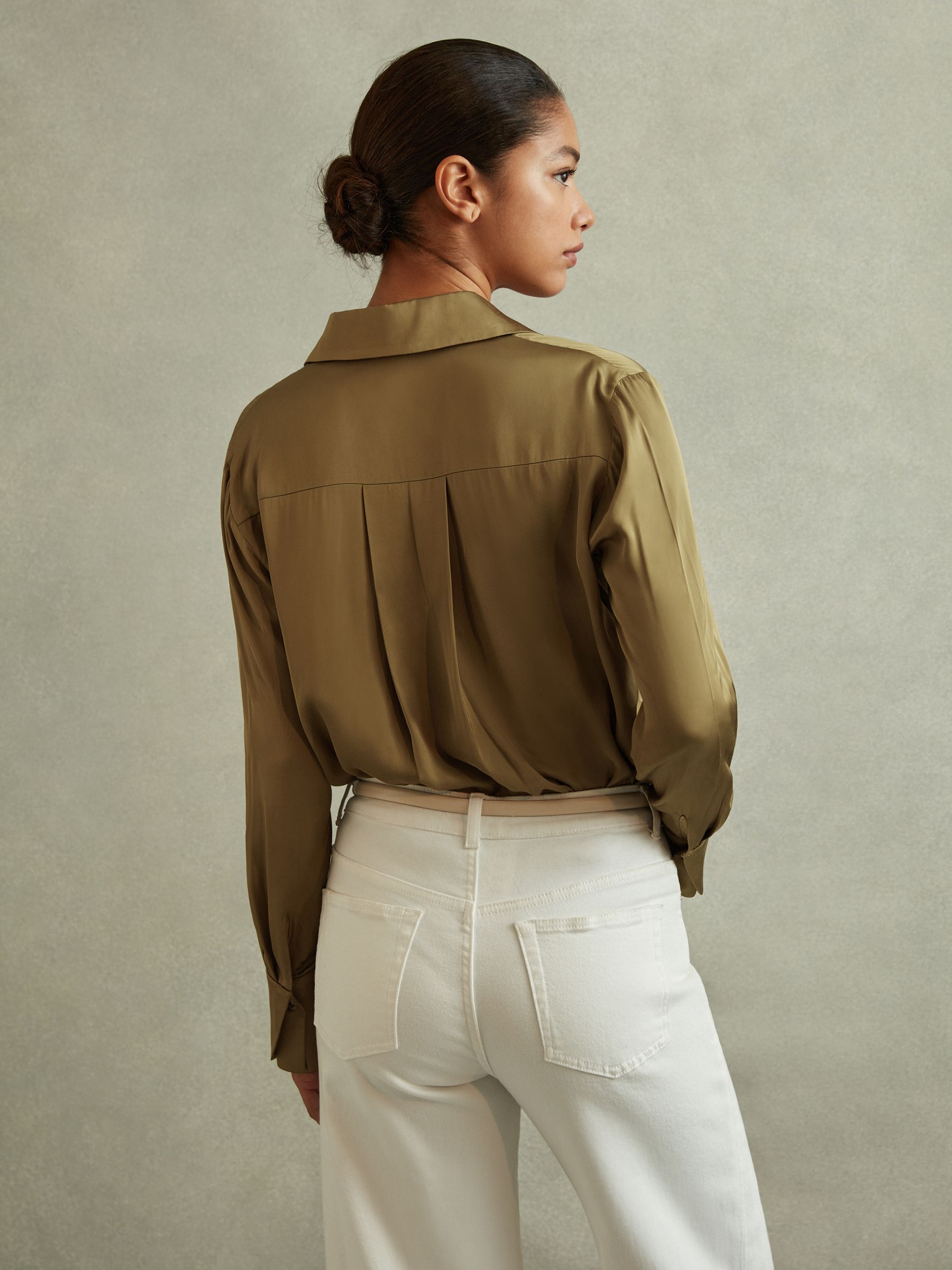 Fitted Layered Cuff Shirt in Khaki - Image 4 of 5