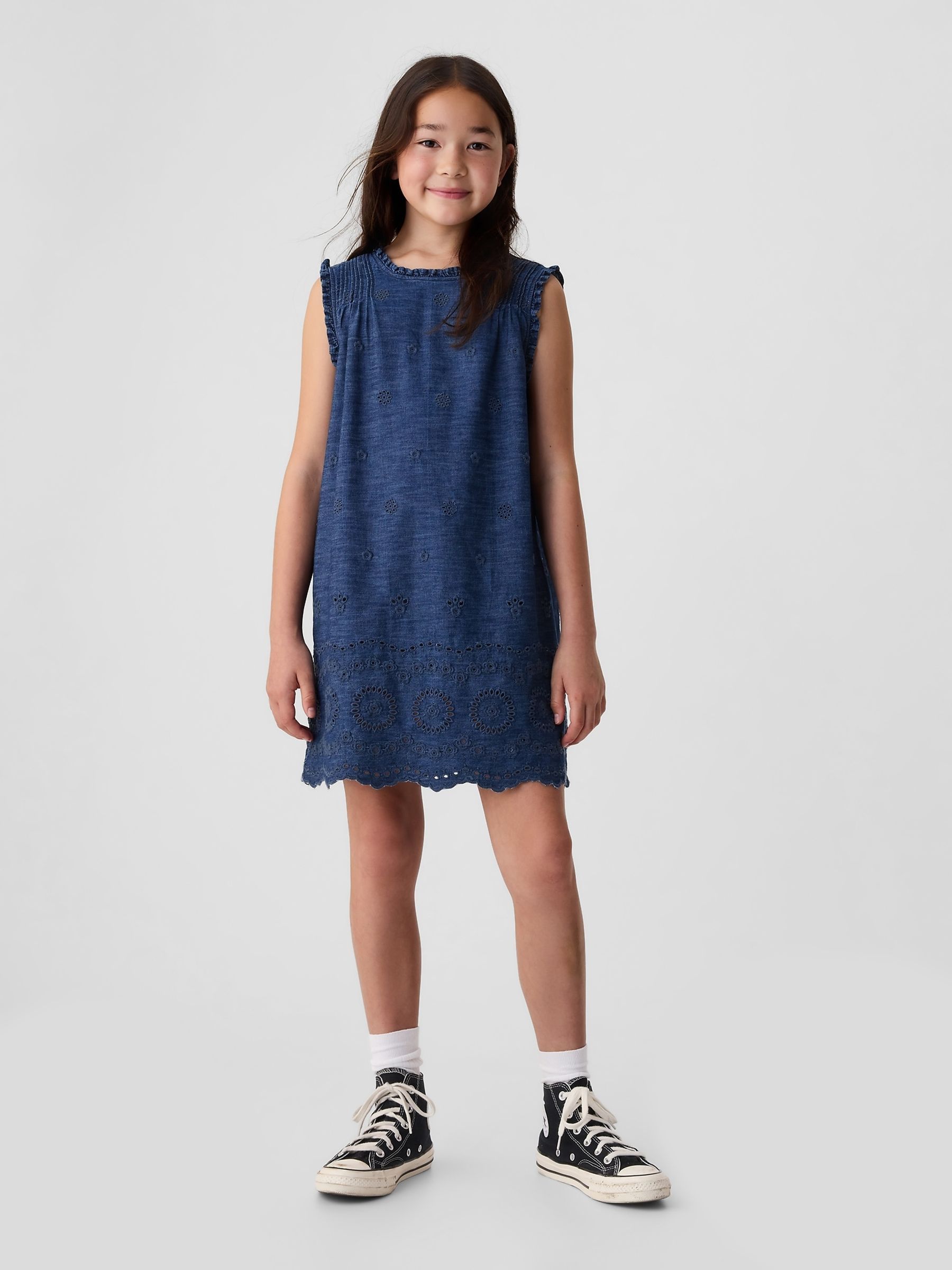Blue DÔEN Eyelet Denim Dress (Kids) - Image 1 of 4