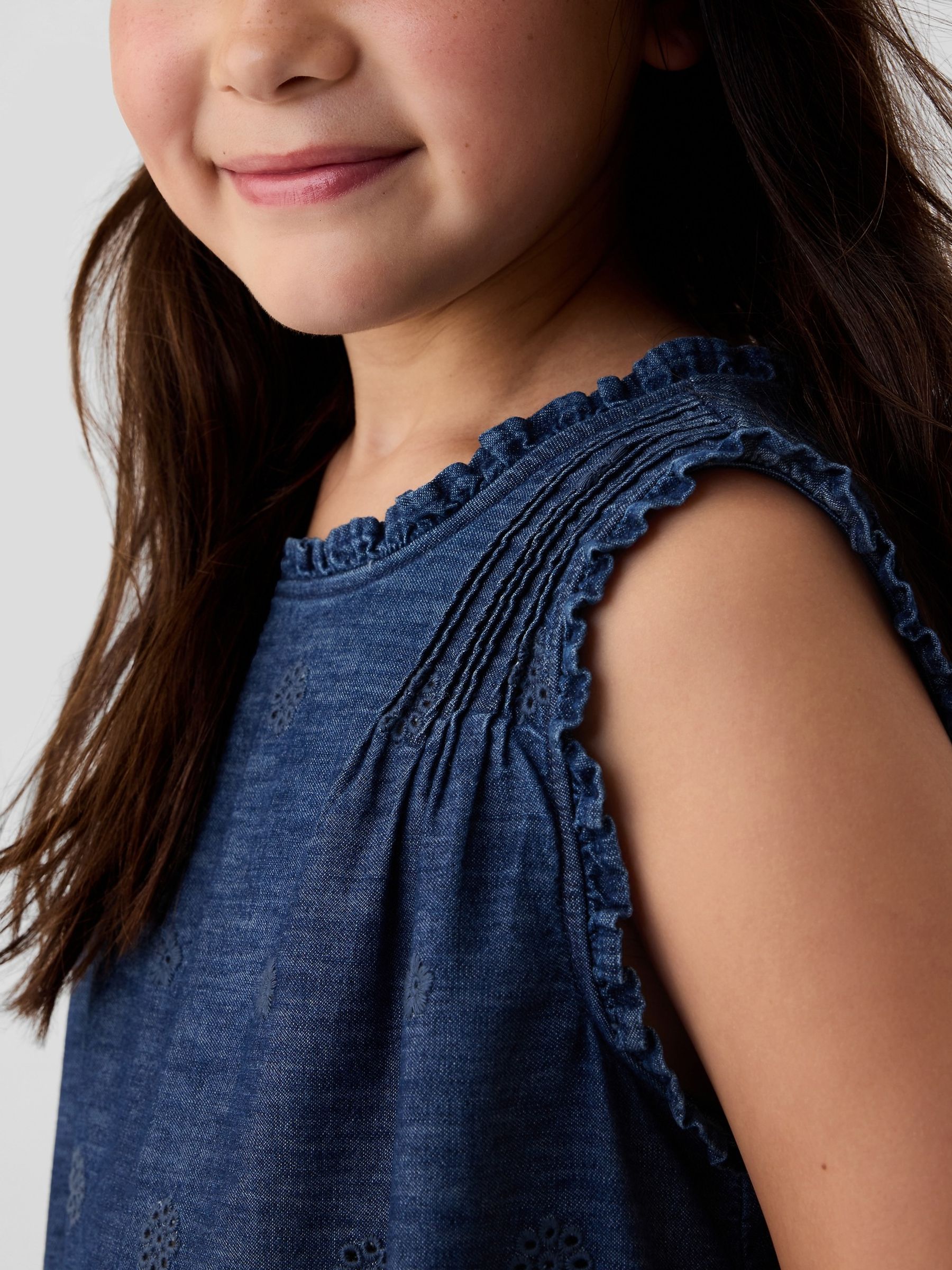 Blue DÔEN Eyelet Denim Dress (Kids) - Image 3 of 4