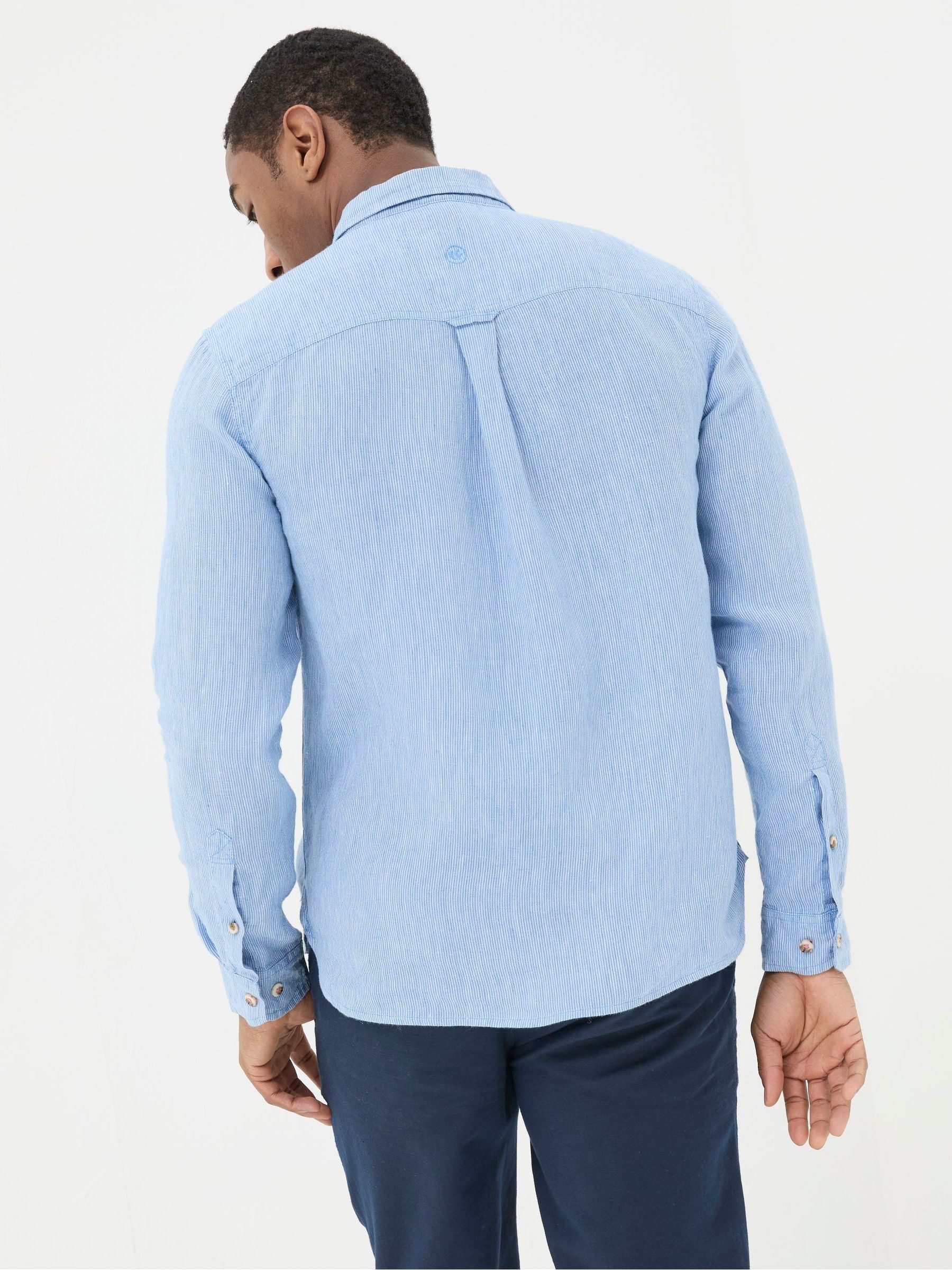 Blue Long Sleeve Fine Stripe Linen Shirt - Image 2 of 5