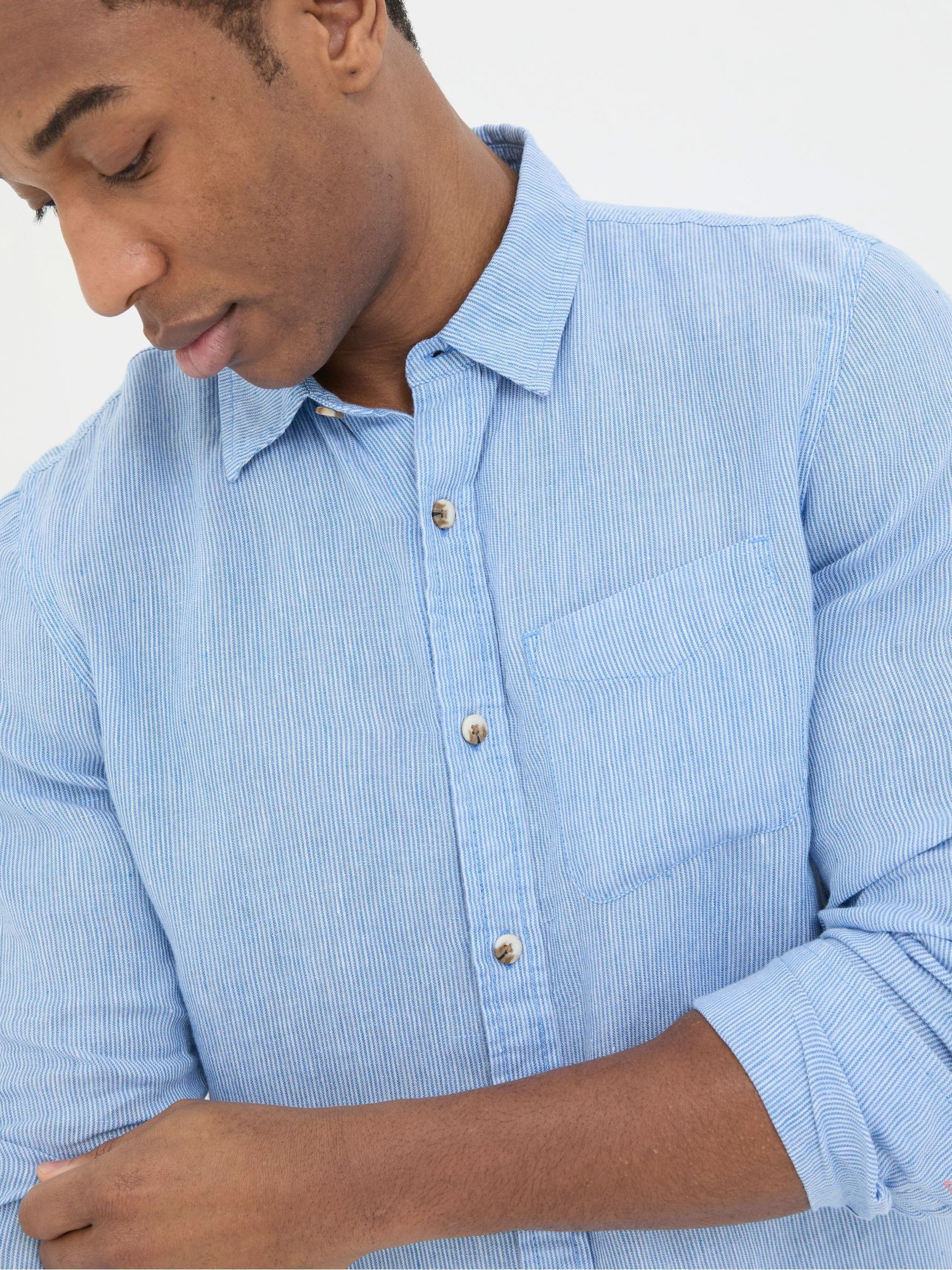 Blue Long Sleeve Fine Stripe Linen Shirt - Image 3 of 5