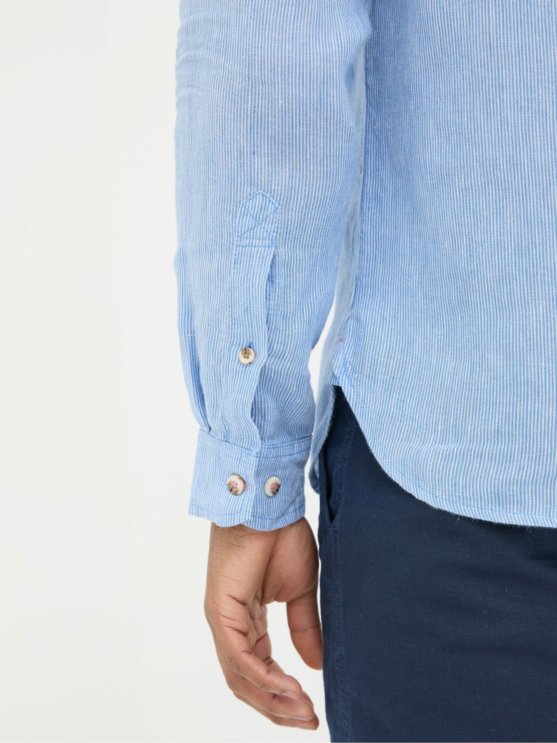 Blue Long Sleeve Fine Stripe Linen Shirt - Image 4 of 5