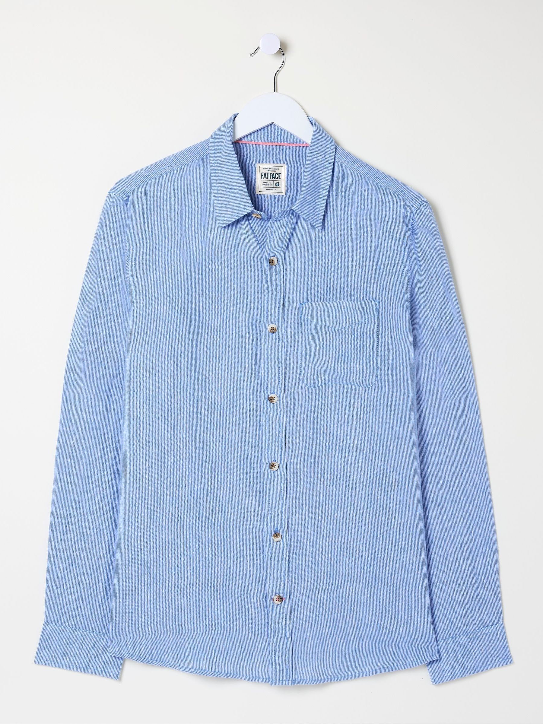 Blue Long Sleeve Fine Stripe Linen Shirt - Image 5 of 5