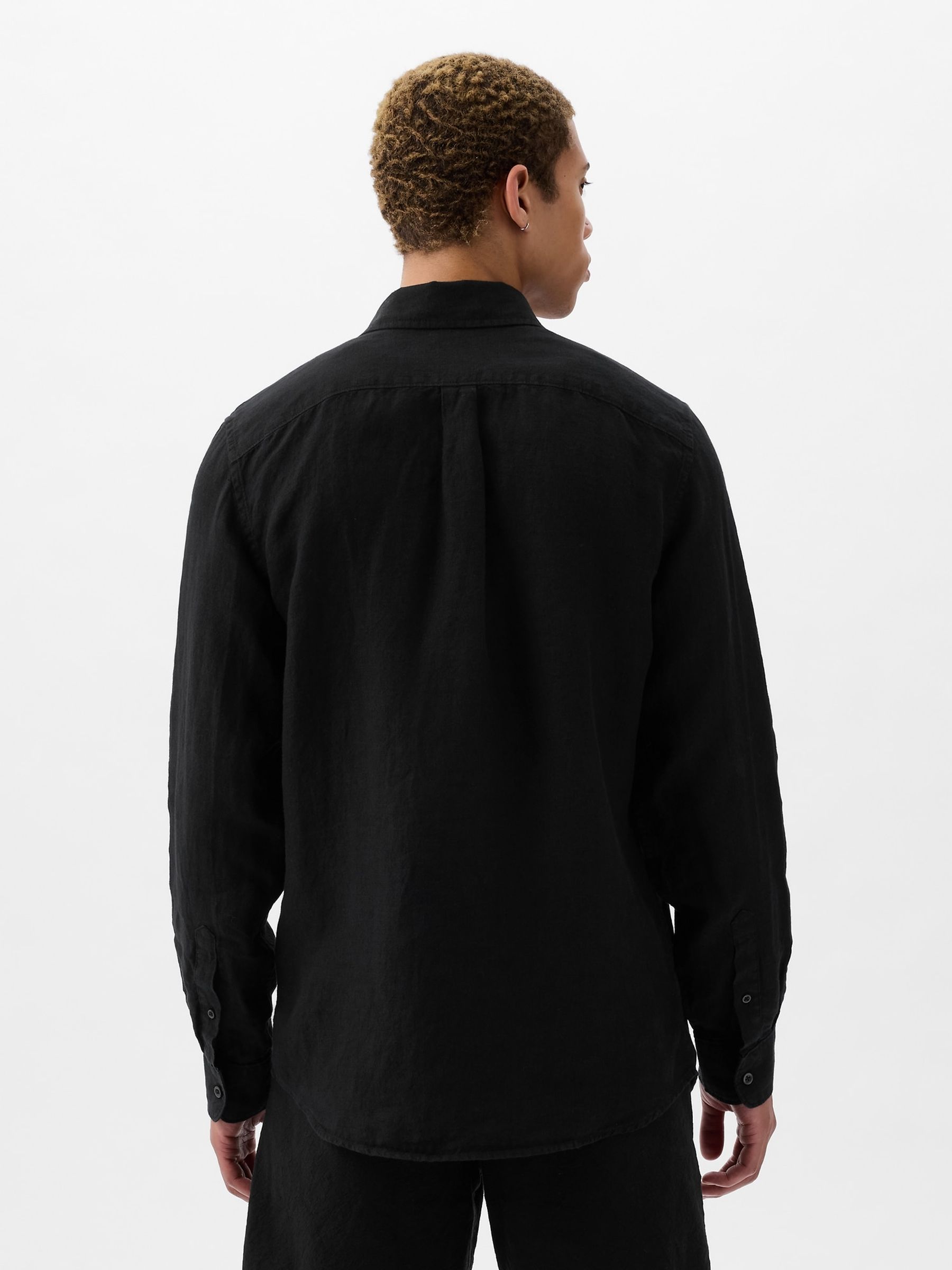 Black 100% Linen Long Sleeve Shirt - Image 2 of 4