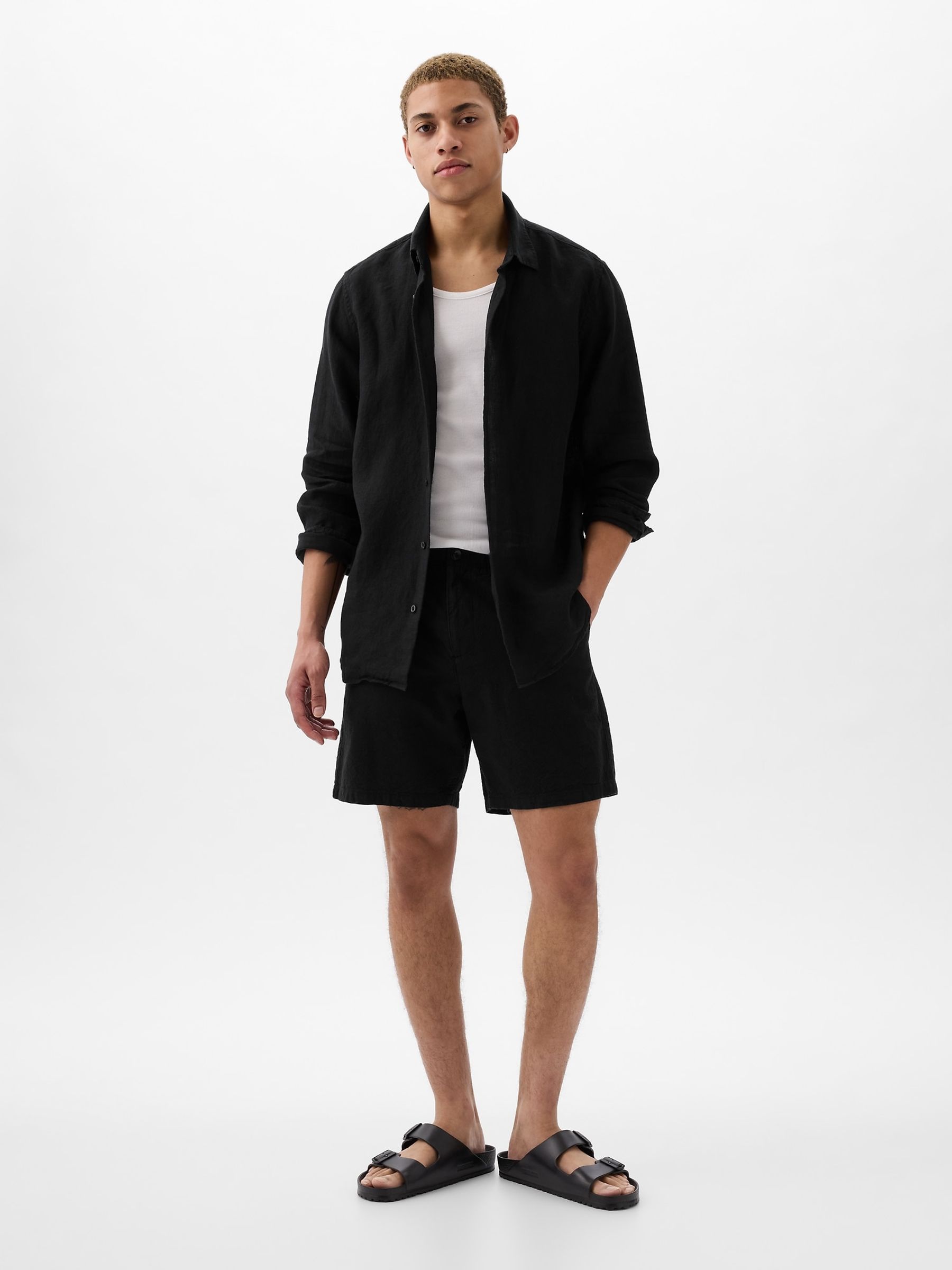 Black 100% Linen Long Sleeve Shirt - Image 3 of 4