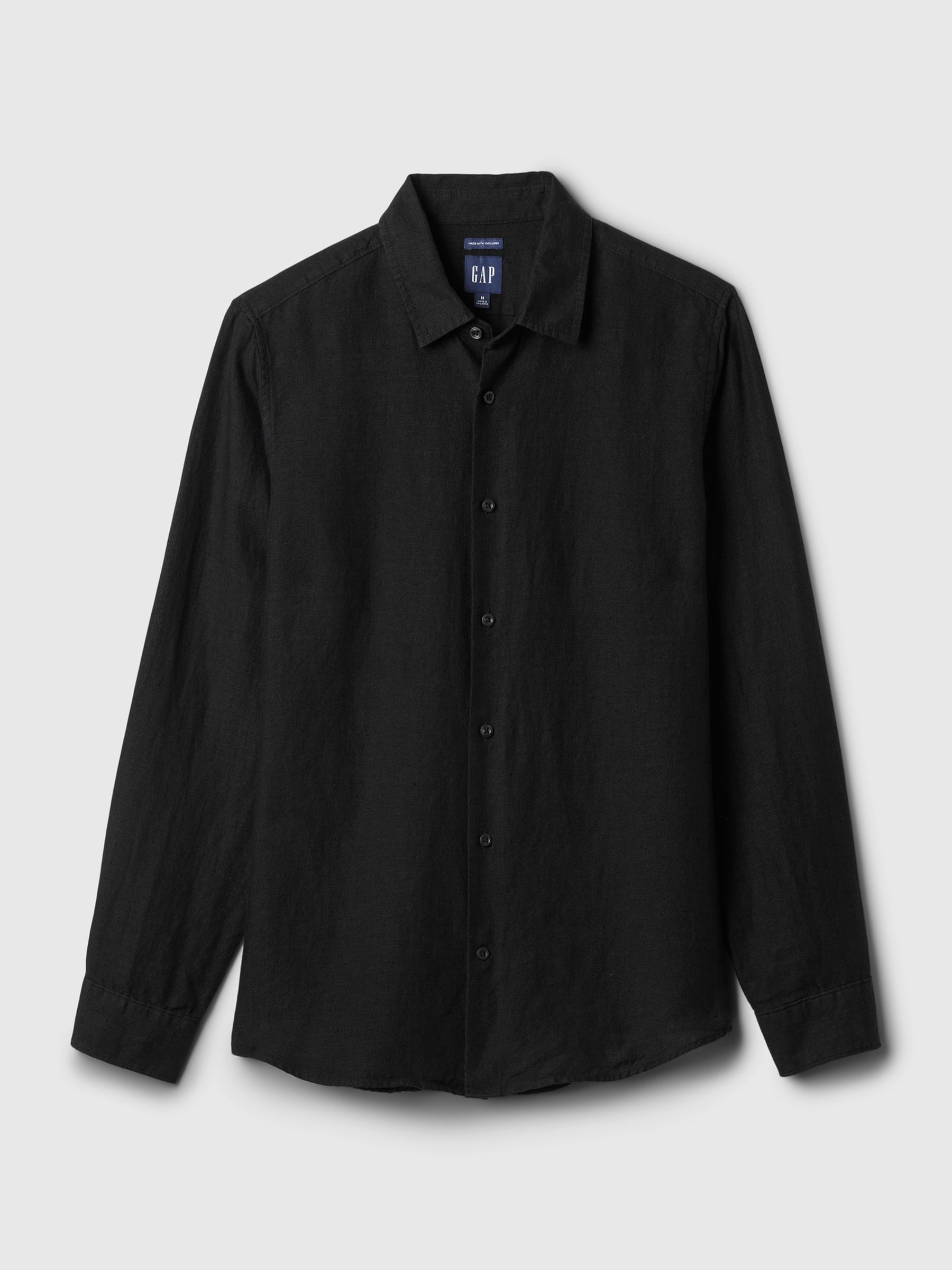 Black 100% Linen Long Sleeve Shirt - Image 4 of 4