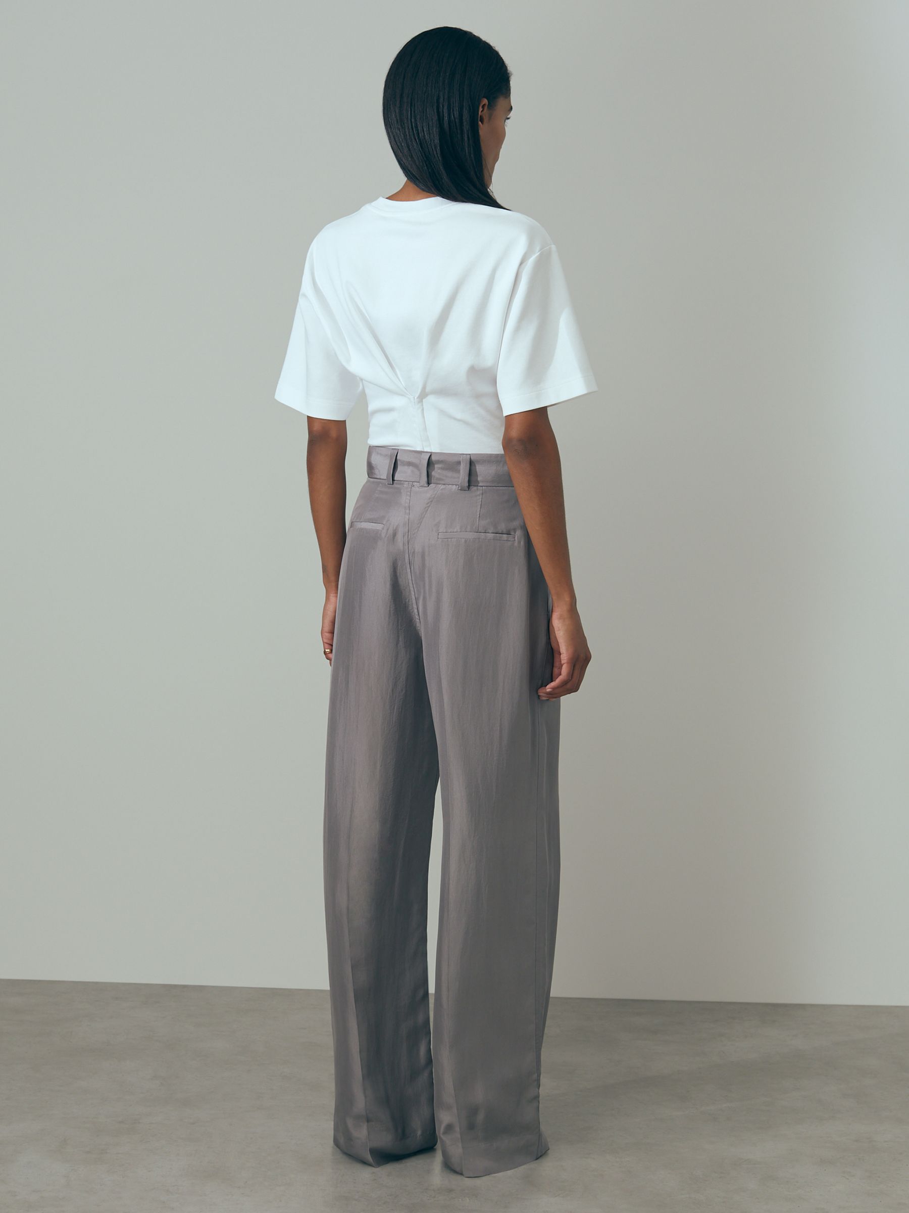 Atelier Wide Leg Waistband Detail Trousers in Grey - Image 4 of 6