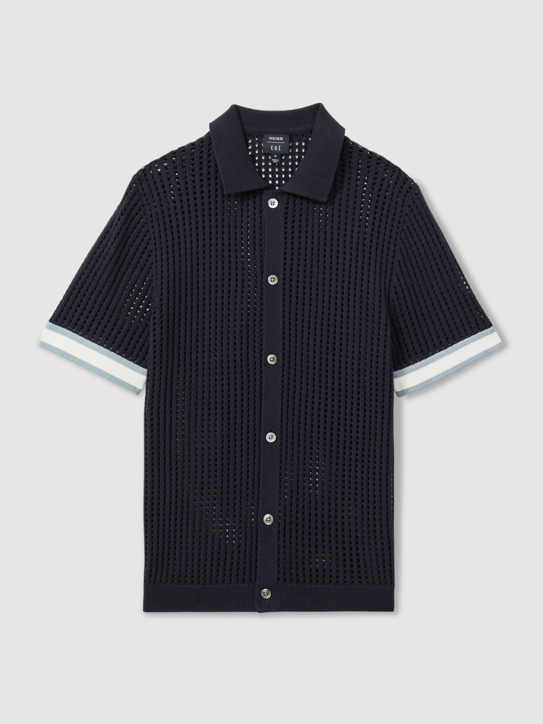 Reiss | Ché Open-Stitch Cuban Collar Shirt in Navy - Image 2 of 5