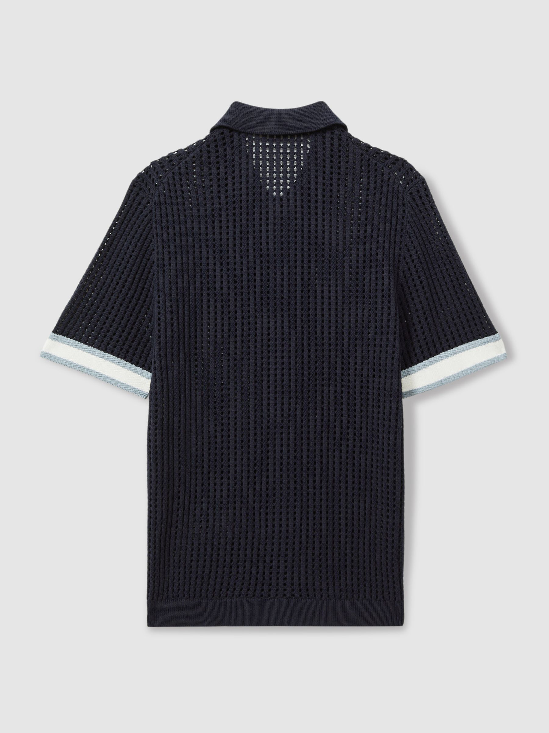 Reiss | Ché Open-Stitch Cuban Collar Shirt in Navy - Image 3 of 5