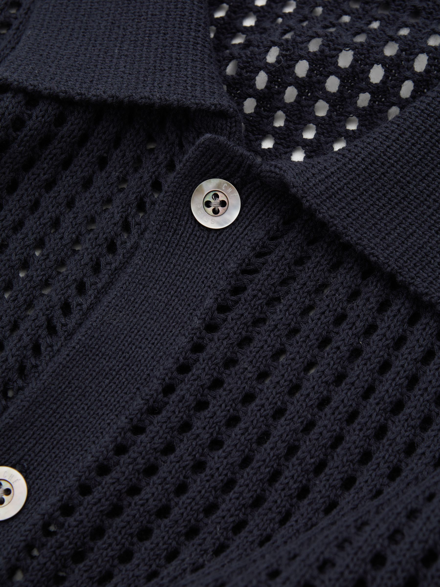 Reiss | Ché Open-Stitch Cuban Collar Shirt in Navy - Image 4 of 5