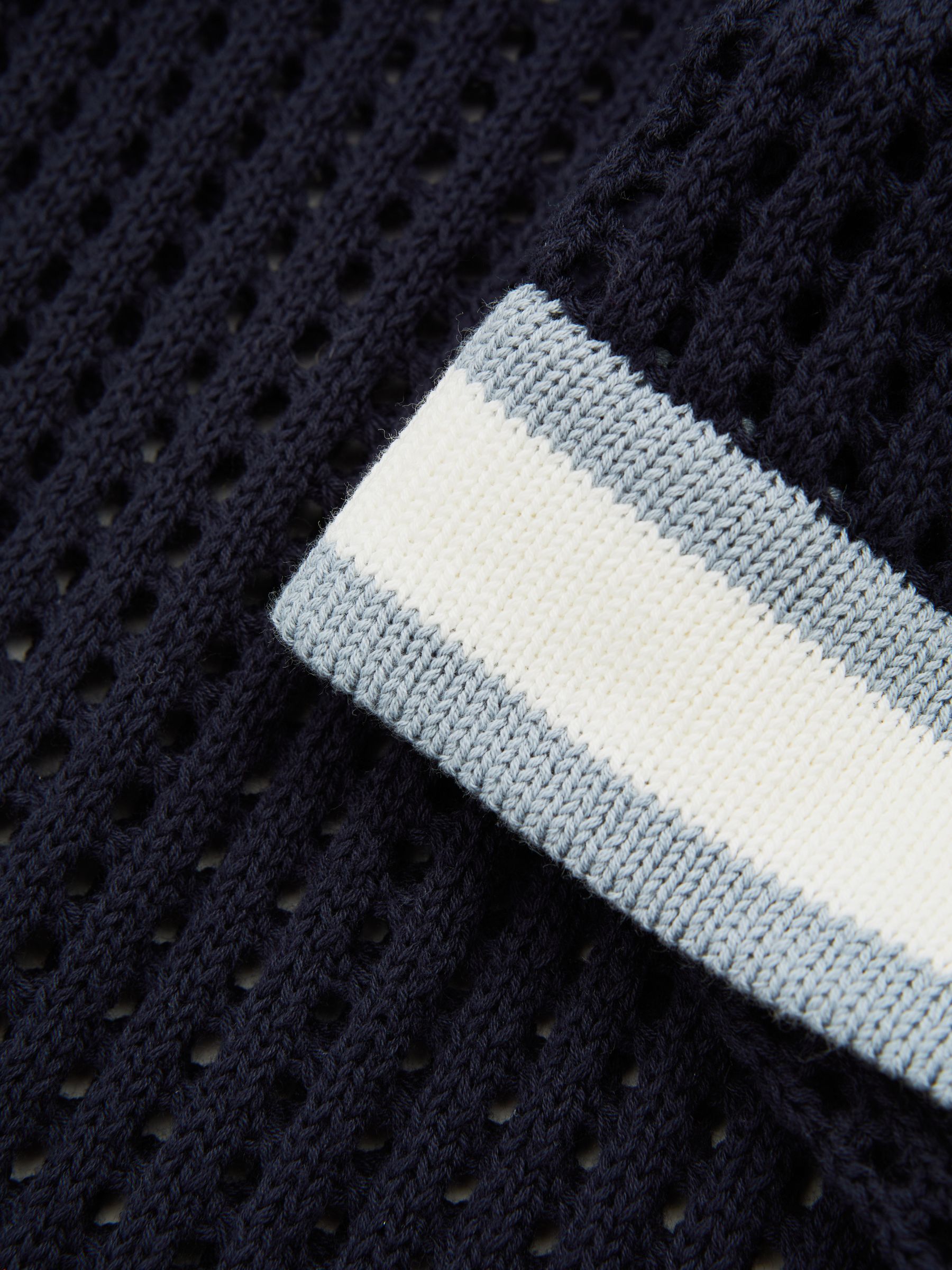Reiss | Ché Open-Stitch Cuban Collar Shirt in Navy - Image 5 of 5