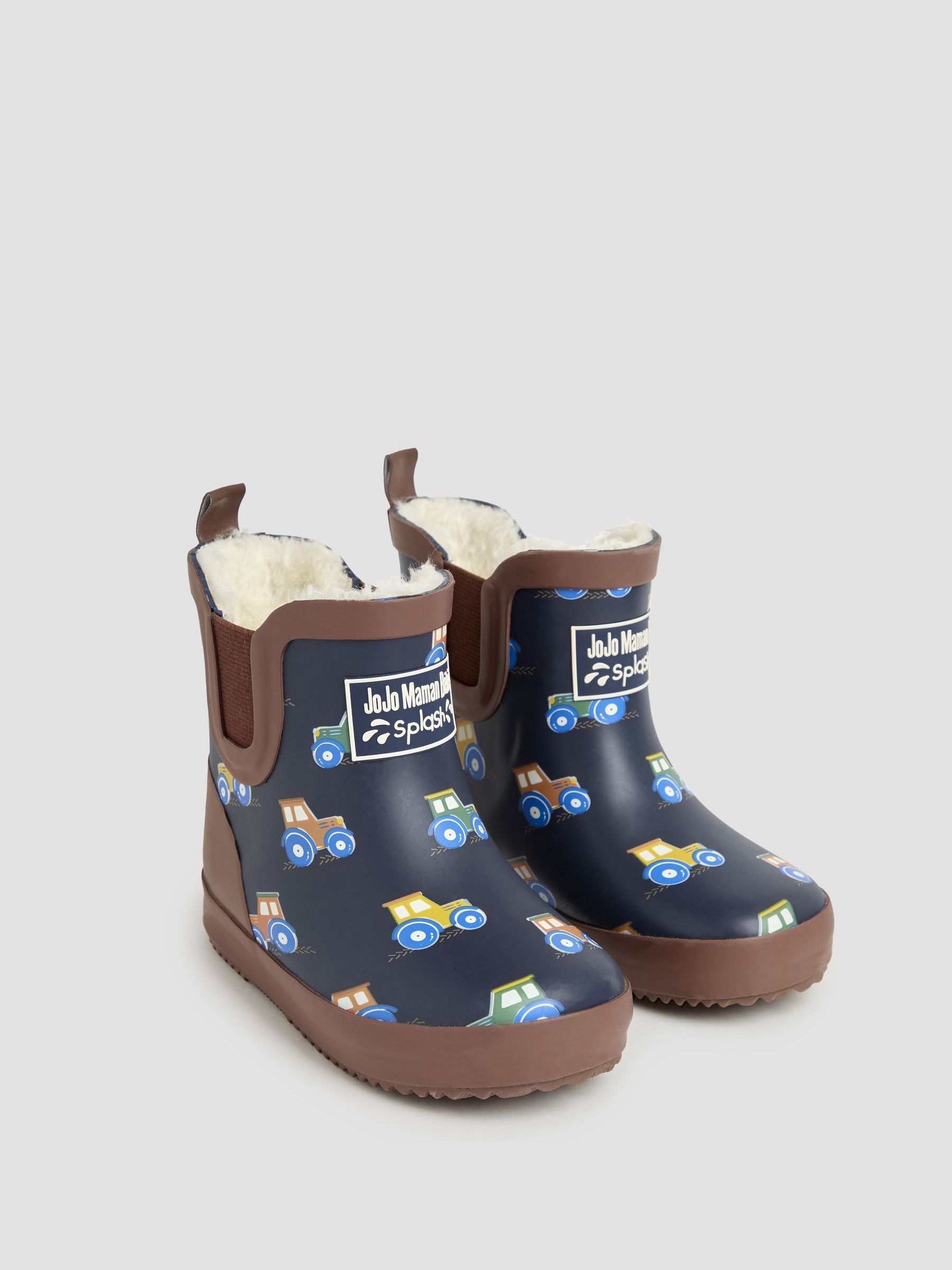 Navy Blue Tractor Cosy Lined Fox Print Ankle Wellies - Image 1 of 4