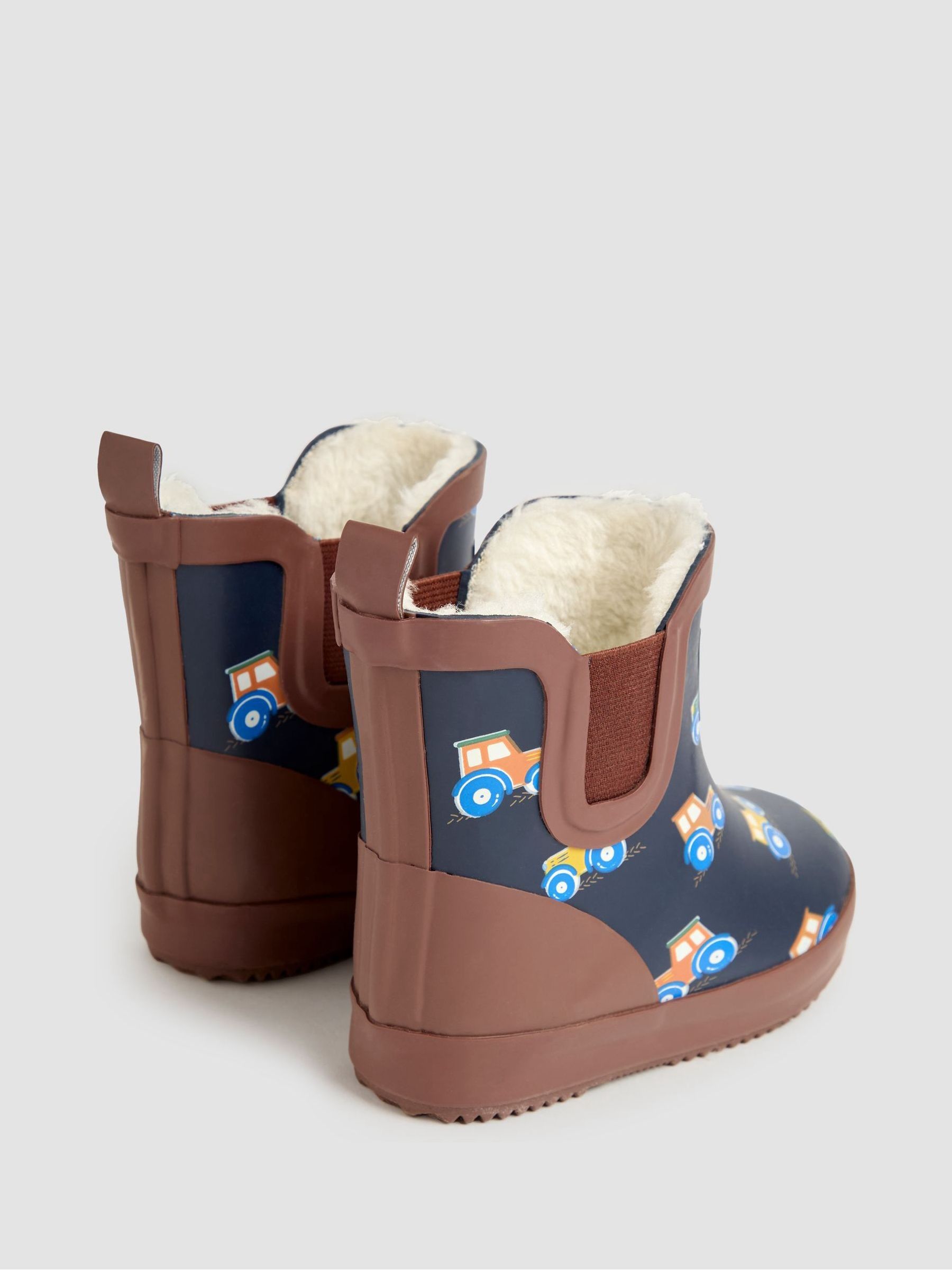 Navy Blue Tractor Cosy Lined Fox Print Ankle Wellies - Image 2 of 4