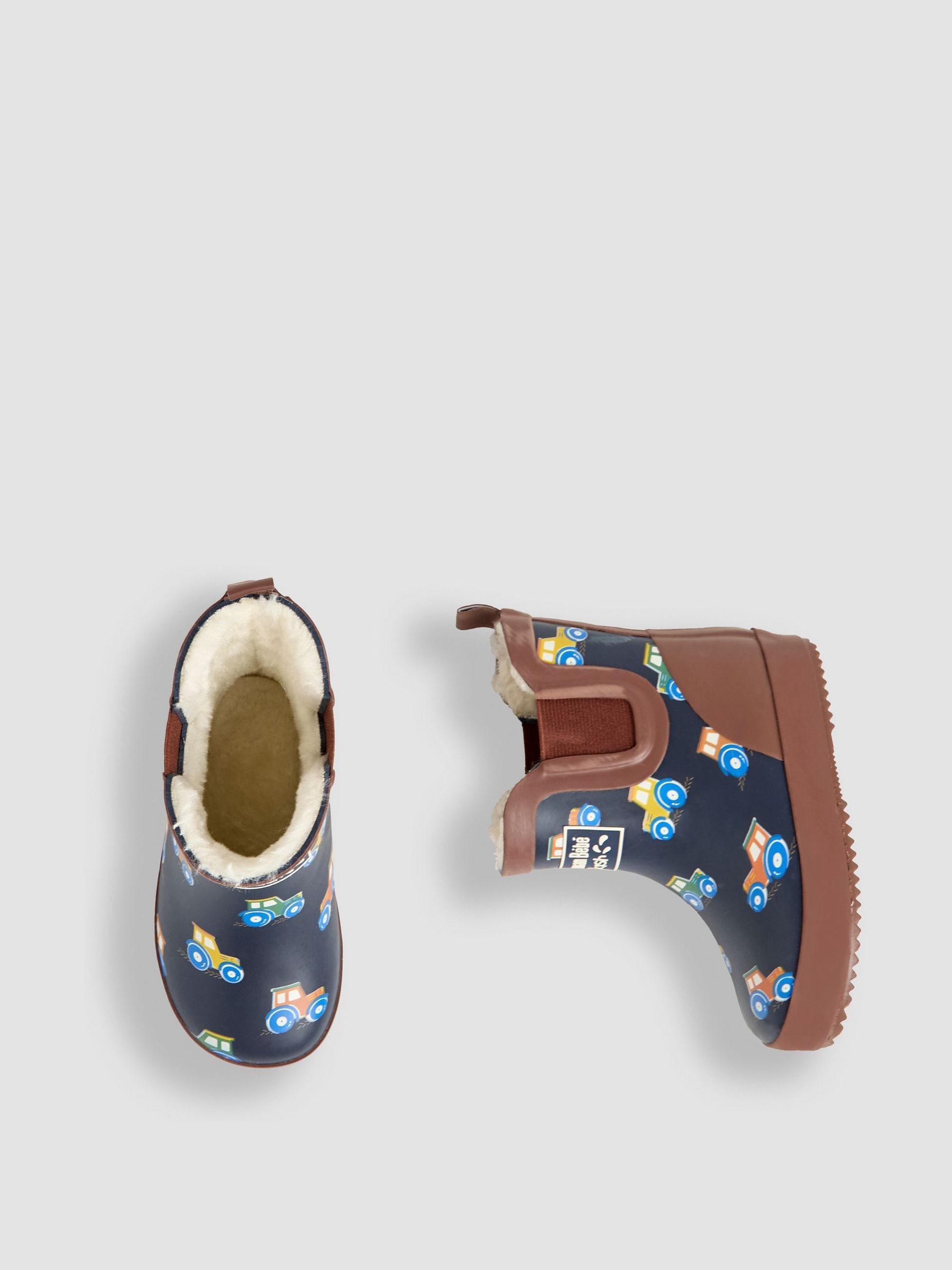Navy Blue Tractor Cosy Lined Fox Print Ankle Wellies - Image 3 of 4