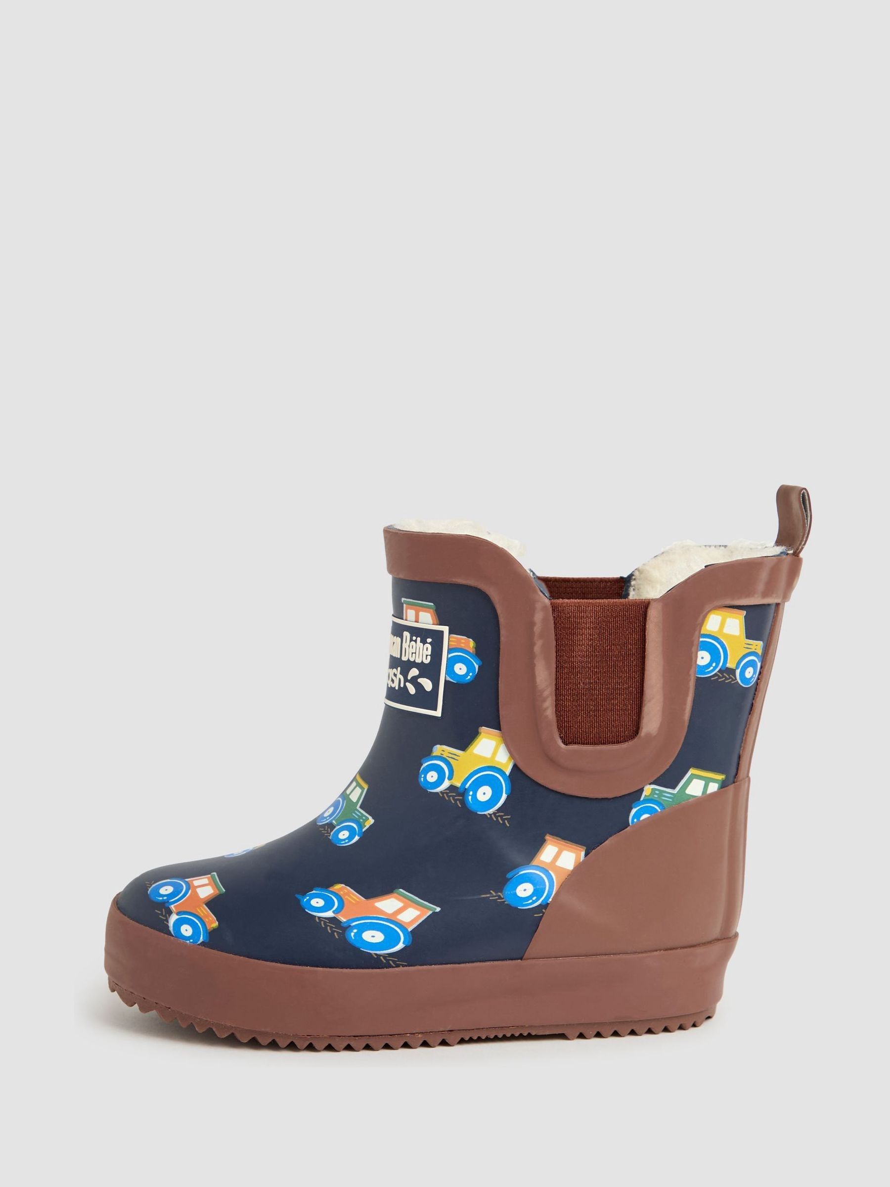Navy Blue Tractor Cosy Lined Fox Print Ankle Wellies - Image 4 of 4