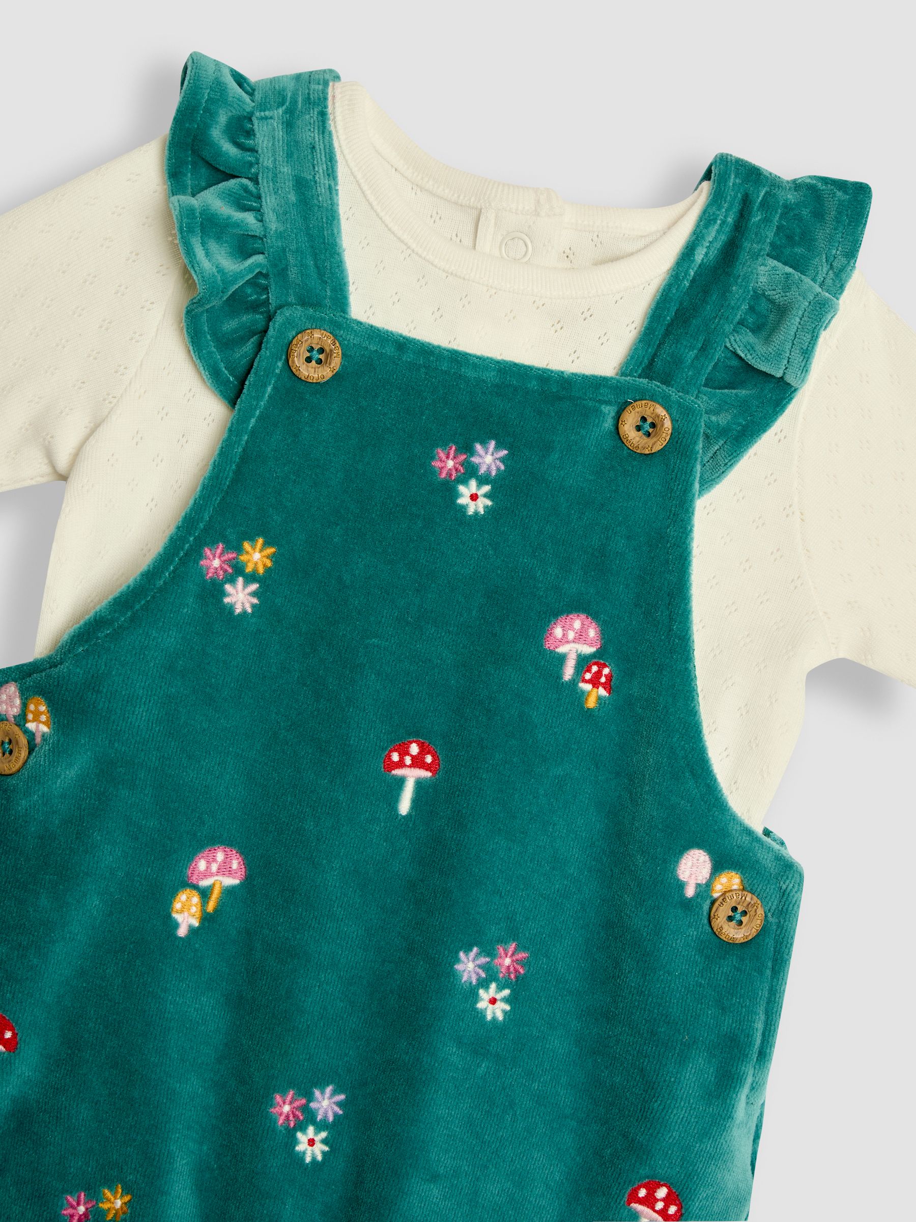 Green Toadstool Embroidered Velour Dungarees and Top Set - Image 4 of 6