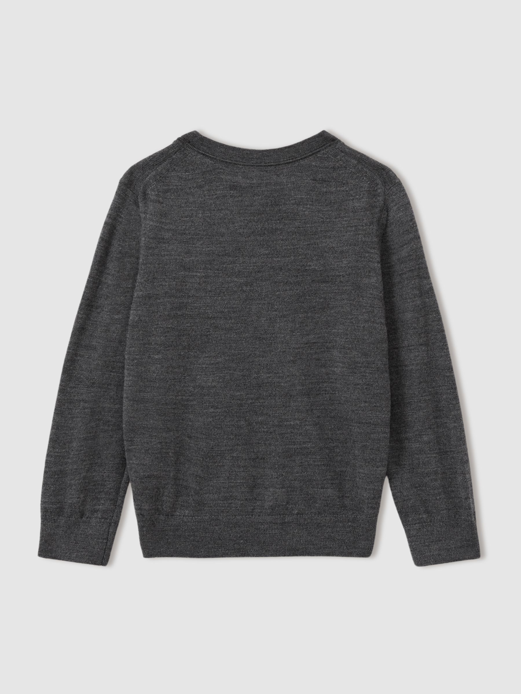 3-9 yrs Merino Wool V-Neck Jumper in Grey - Image 2 of 3