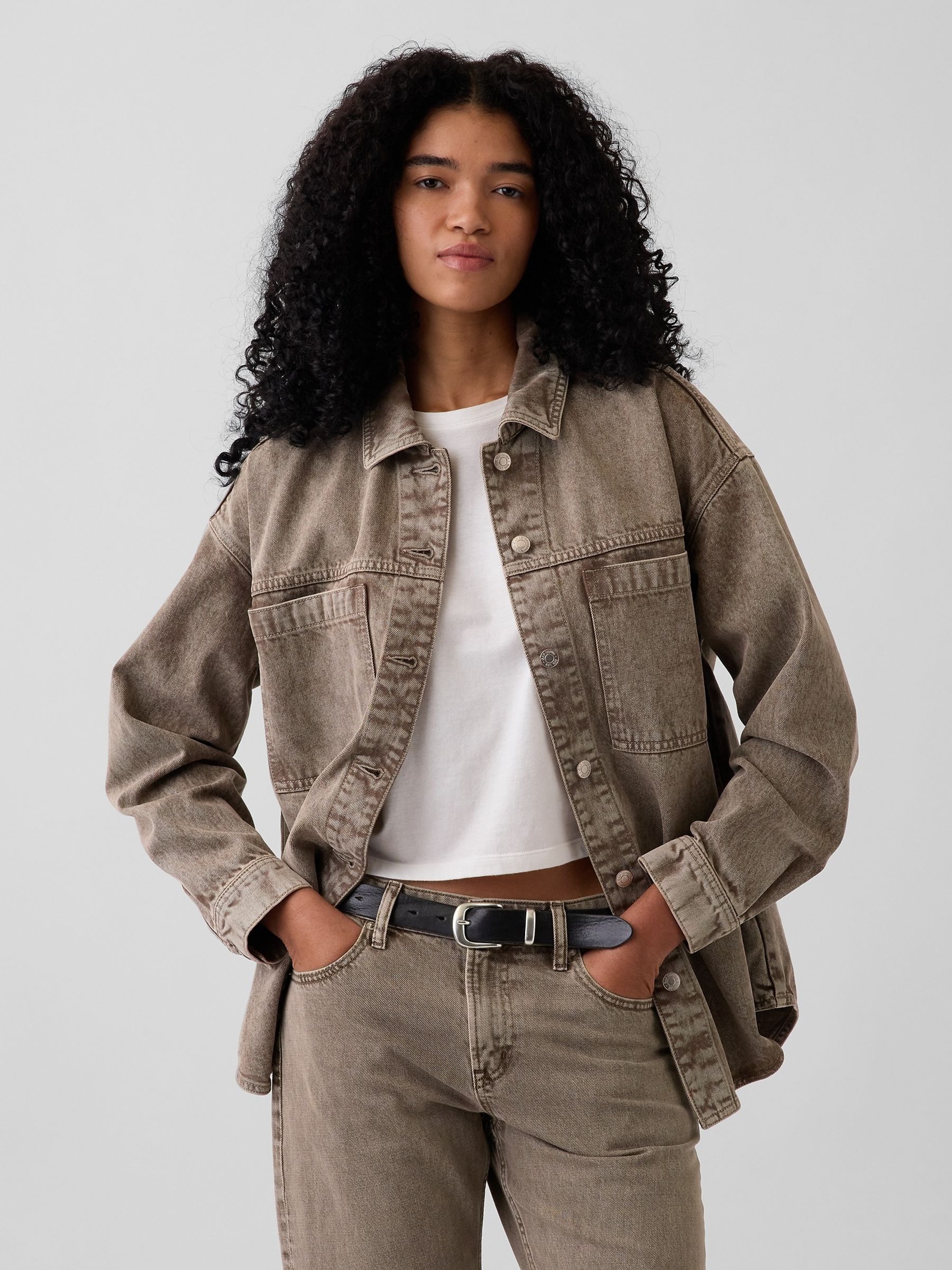 Acid Brown Denim Oversized Shirt Jacket - Image 4 of 7