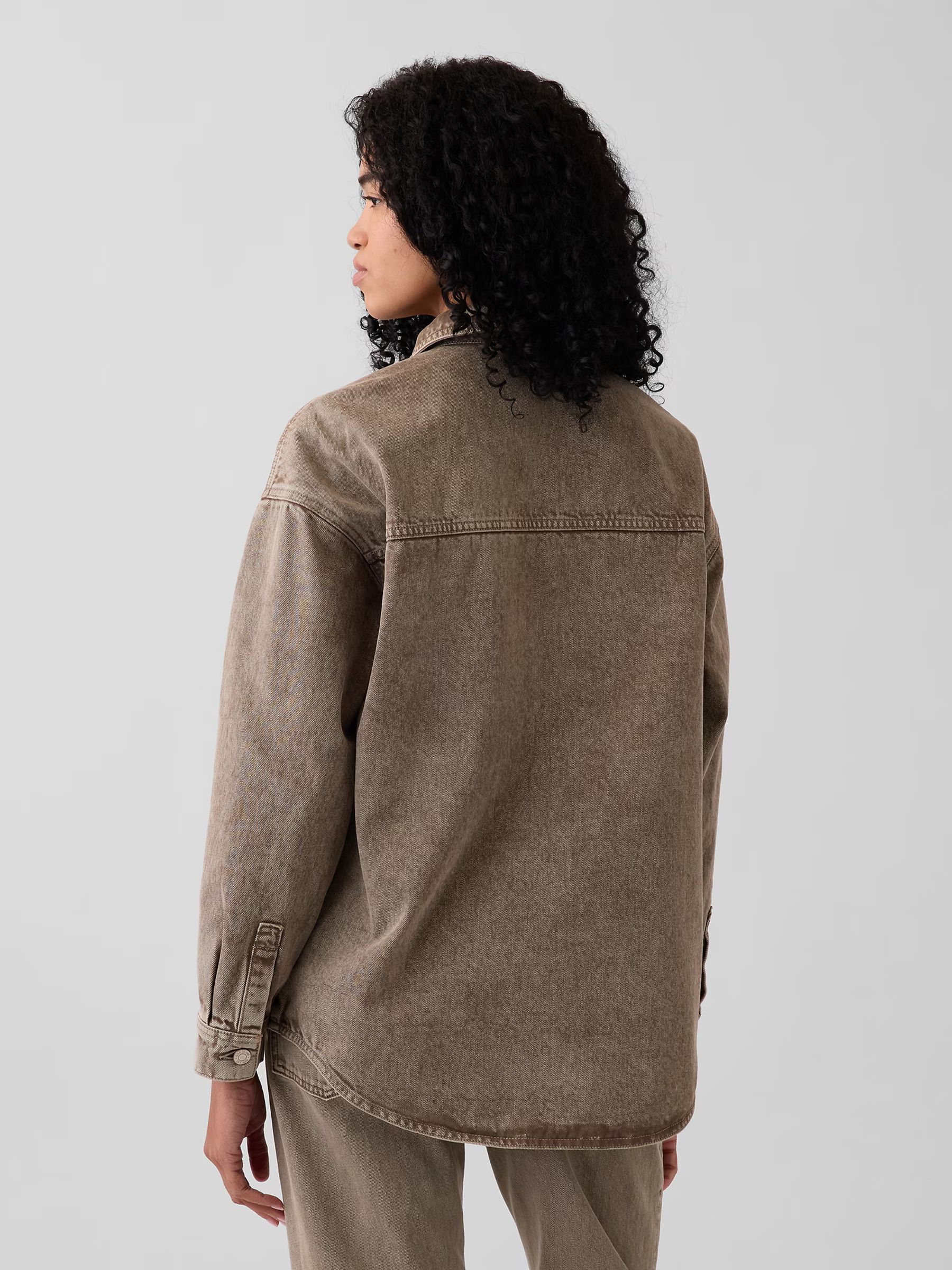Acid Brown Denim Oversized Shirt Jacket - Image 6 of 7