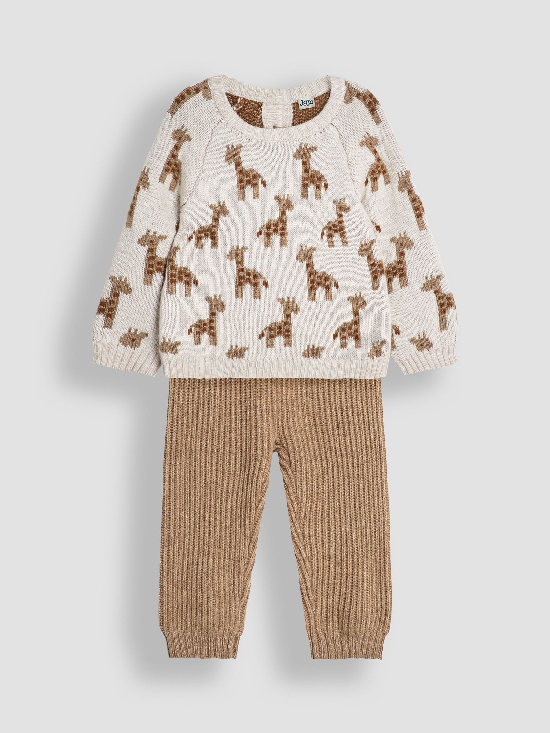 Natural Knitted Giraffe Jumper And Trouser Baby Set - Image 1 of 5